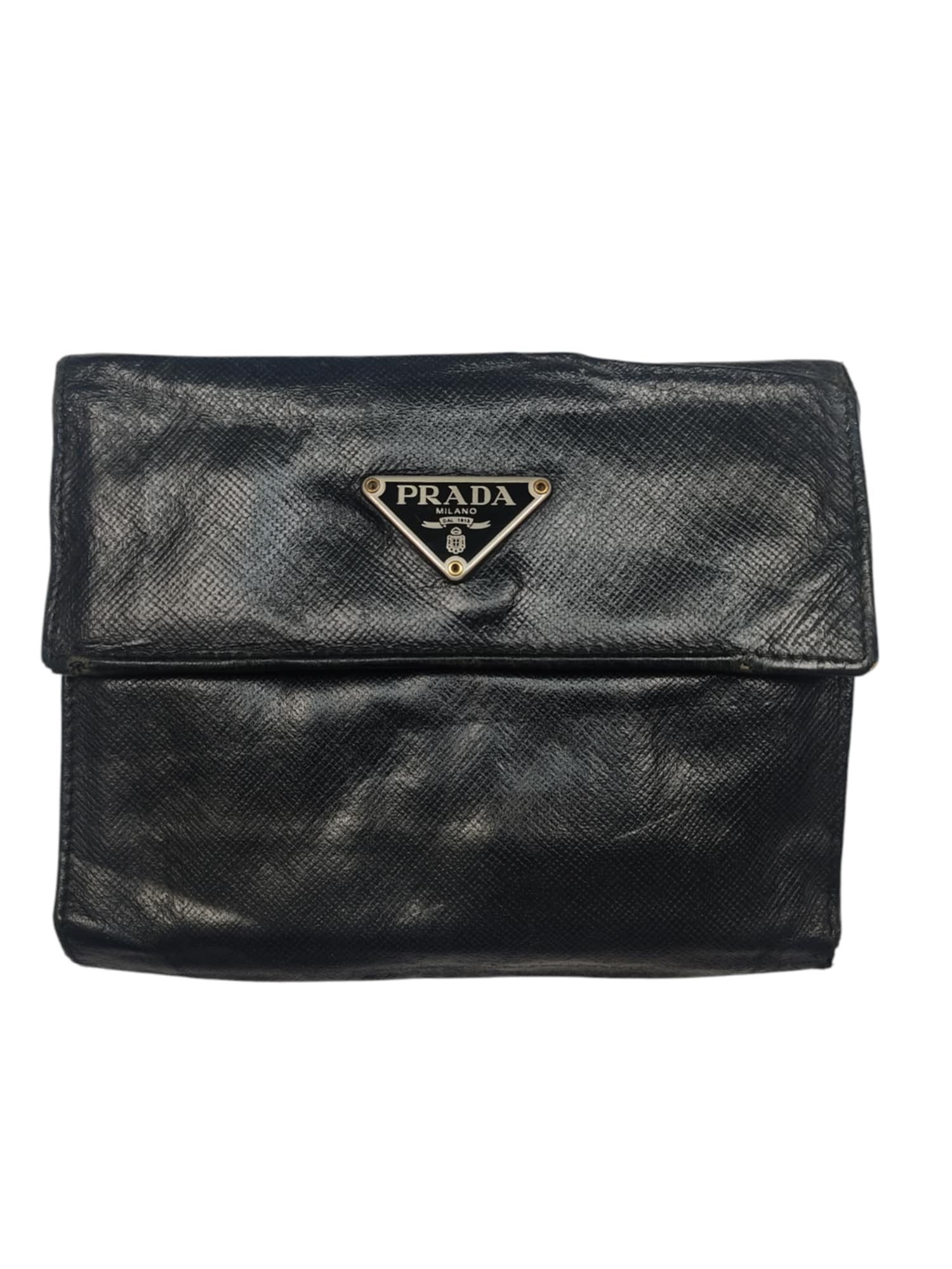 Prada PRADA BLACK SAFFIANO METAL LEATHER TRIANGLE WALLET Size ONE SIZE - 1 Thumbnail