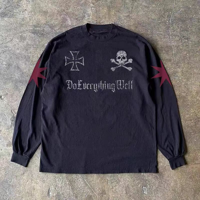 Vintage Black Vintage Skull-Patterned Long-Sleeve T-Shirt Size US M / EU 48-50 / 2 - 1 Thumbnail