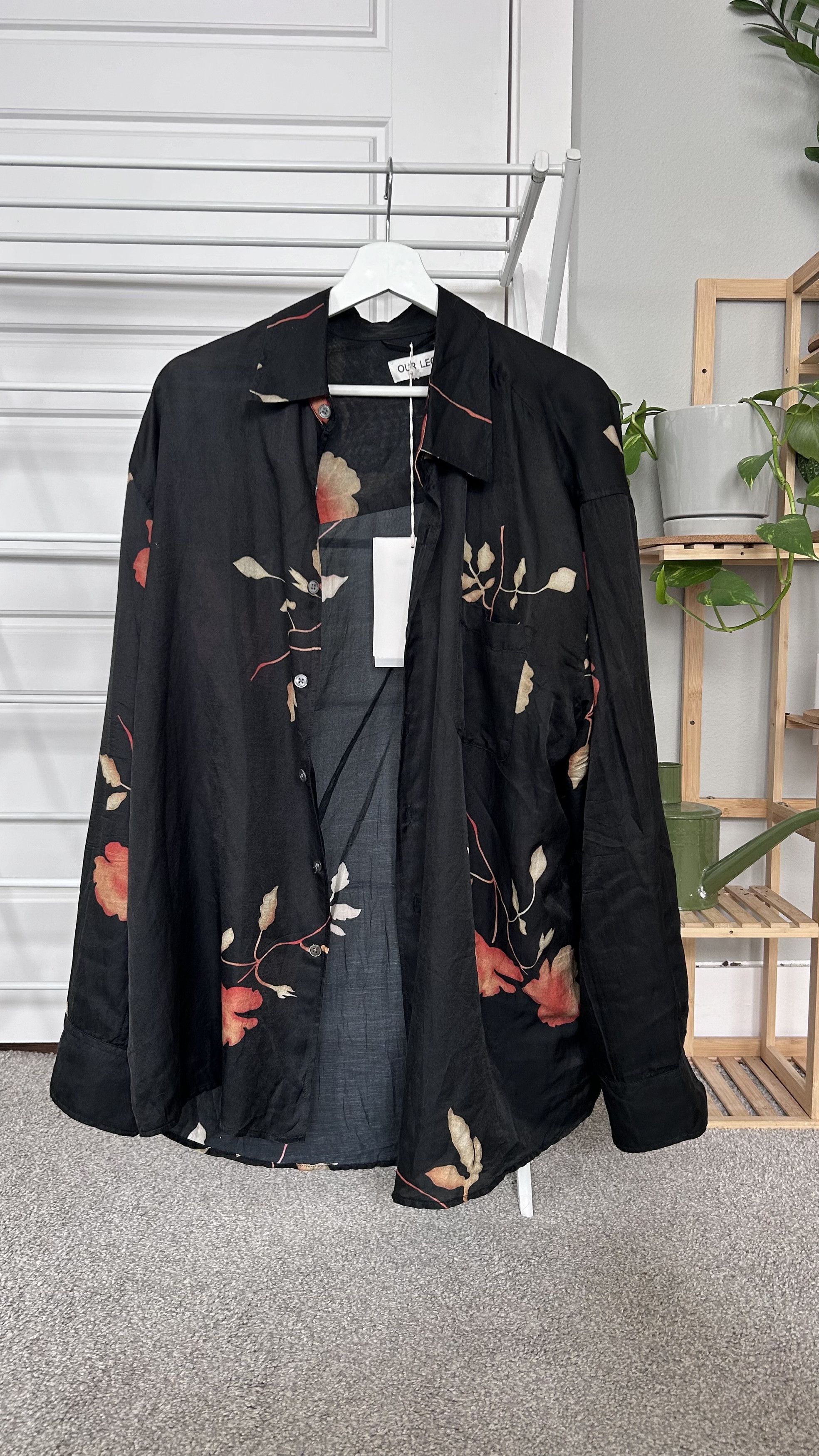 image of Our Legacy Black Above Shirt in Nocturnal Flower Print, Men's (Size XL)