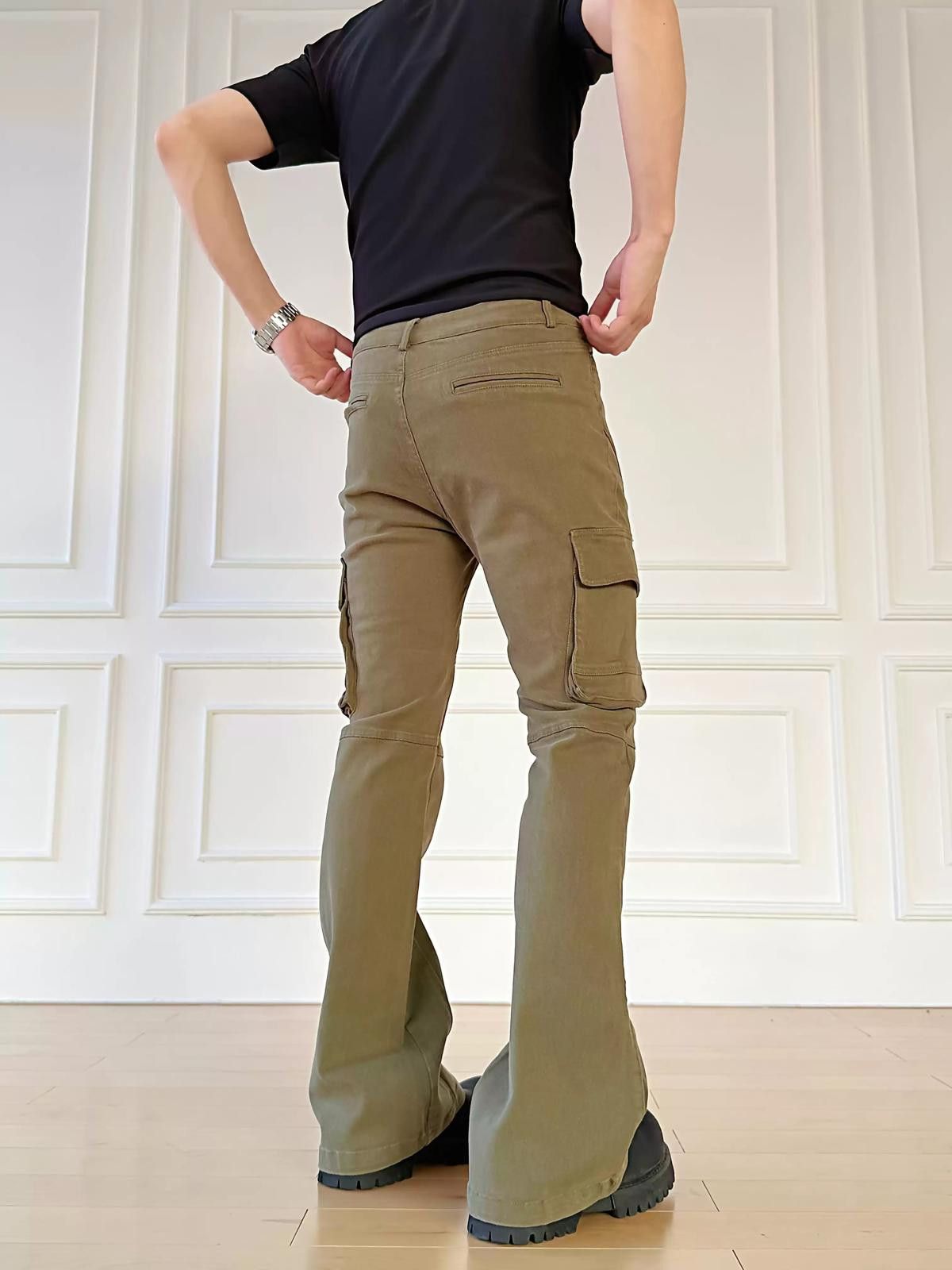 Vintage Khaki Flared Cargo Pants, Men's Utility Trousers Size US 32 / EU 48 - 3 Thumbnail