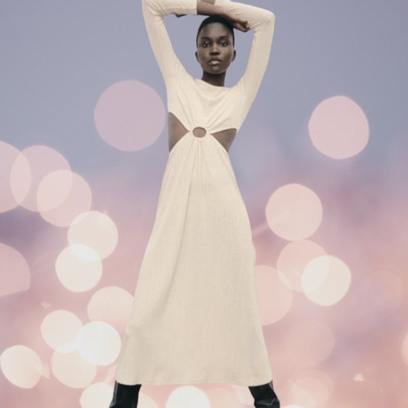 Zara NWT Zara Cut Off Soft MIDI Stretchy Dress Cream - Size Small | Grailed