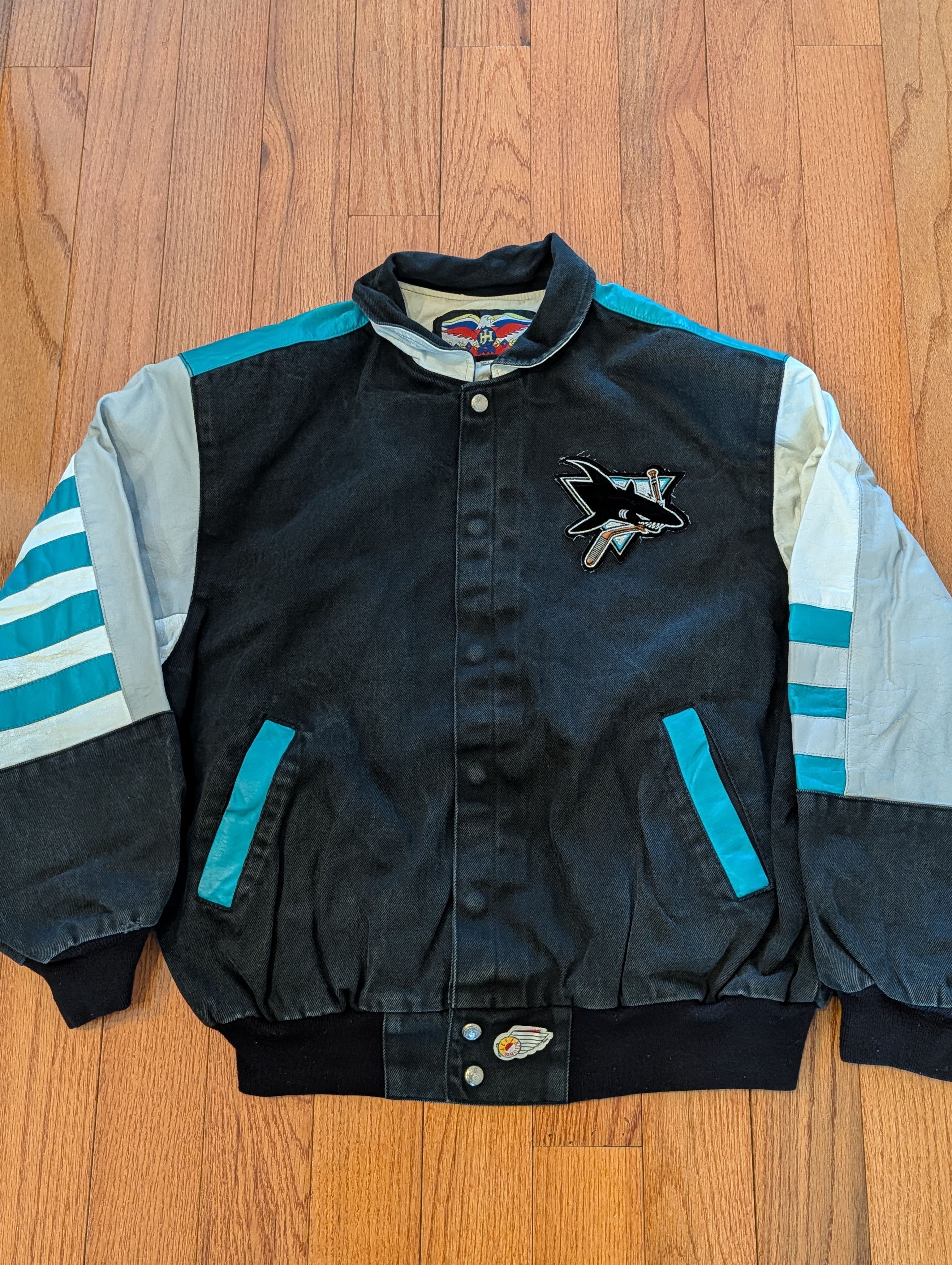 NHL Vtg San Jose Sharks Jeff Hamilton Denim Leather NHL Jacket Size US XL / EU 56 / 4 - 3 Thumbnail