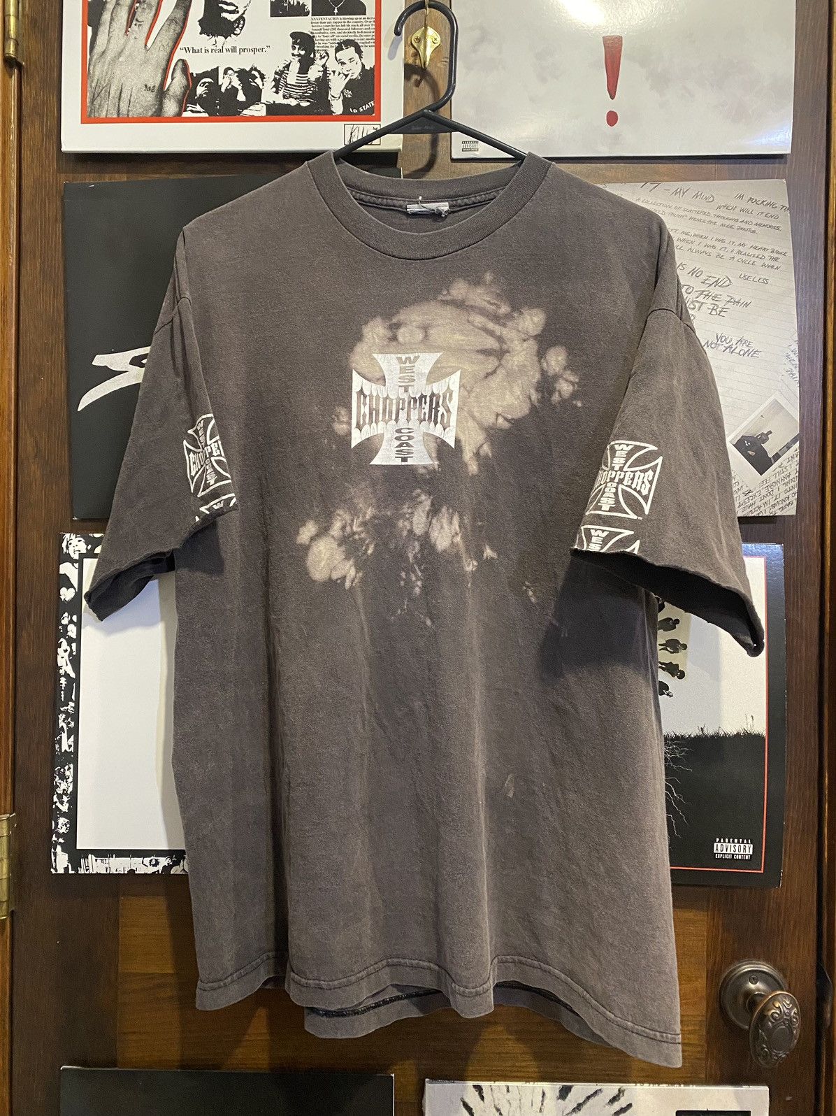 image of West Coast Choppers Long Beach Ca Black & White Thrashed Tee, Men's (Size XL)