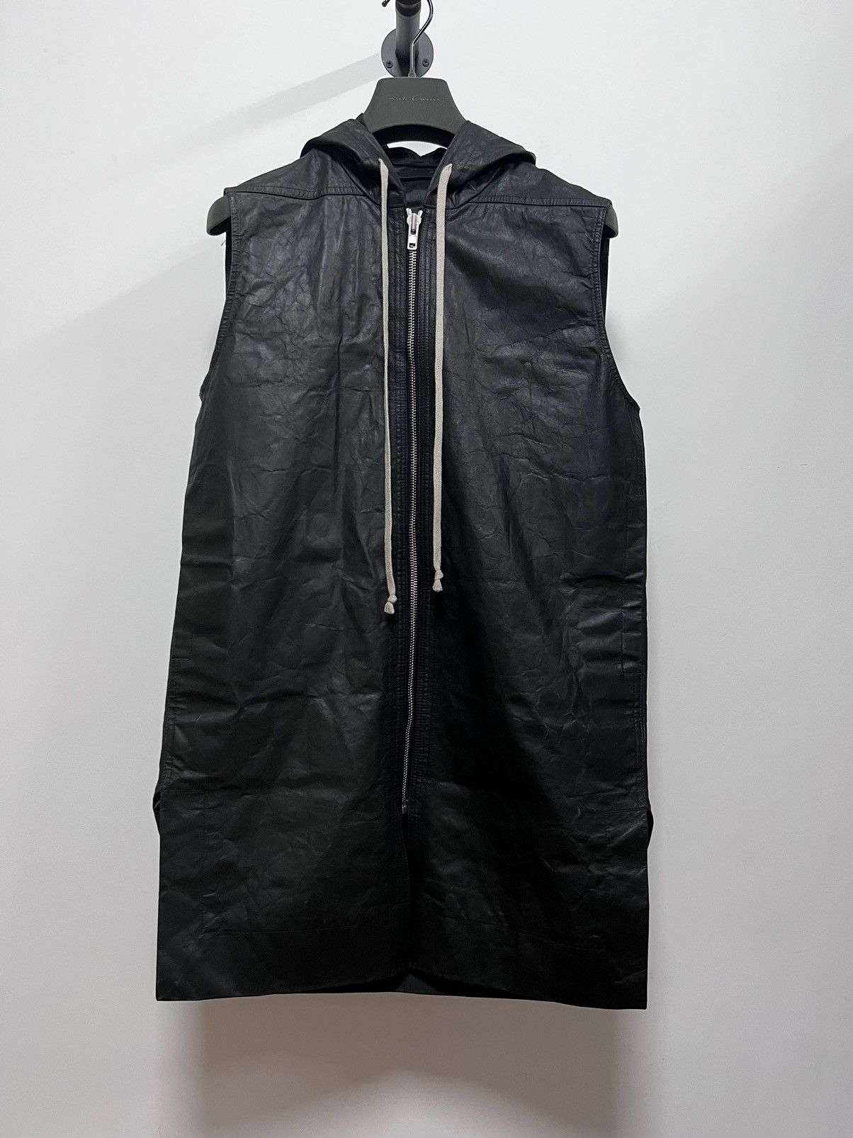 Rick Owens Rick Owens LeatherSleeveless Hoodie Hooded Vest Size US S / EU 44-46 / 1 - 1 Thumbnail