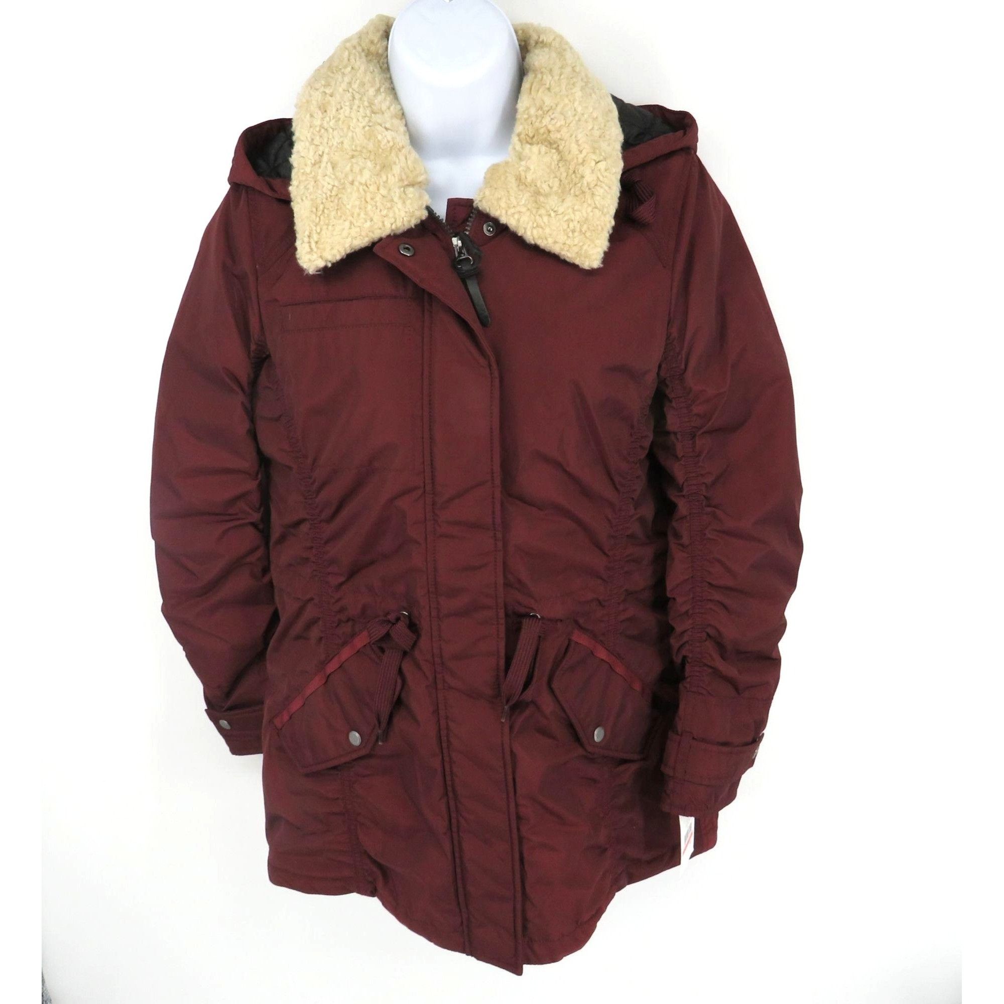Other Marc New York Womens Burgundy Hooded Coat W/ Faux Fur Collar Size XS / US 0-2 / IT 36-38 - 1 Thumbnail