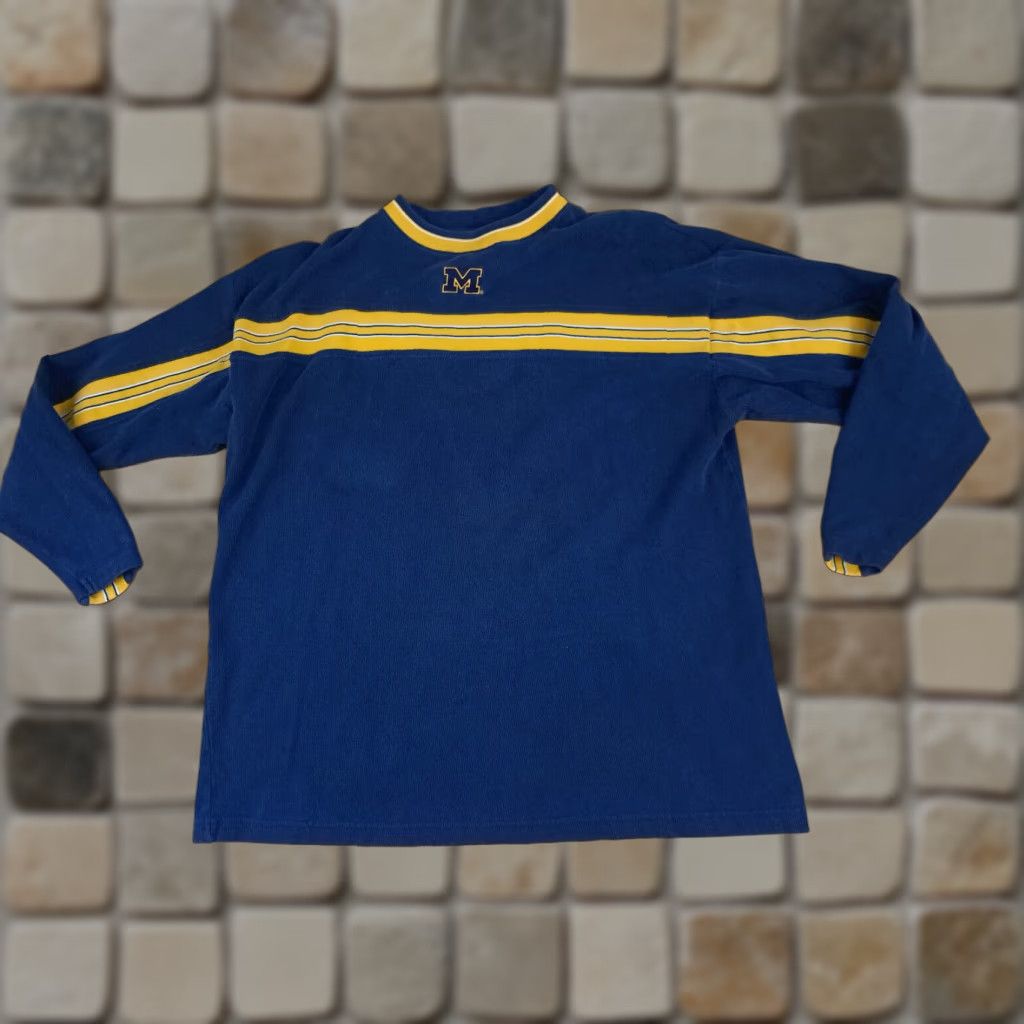 Vintage Cadre Michigan Wolverines Long Sleeve Sweatshirt Pullover Embroidered Football Blue Cotton Blend Fleece M Men Size US M / EU 48-50 / 2 - 1 Thumbnail