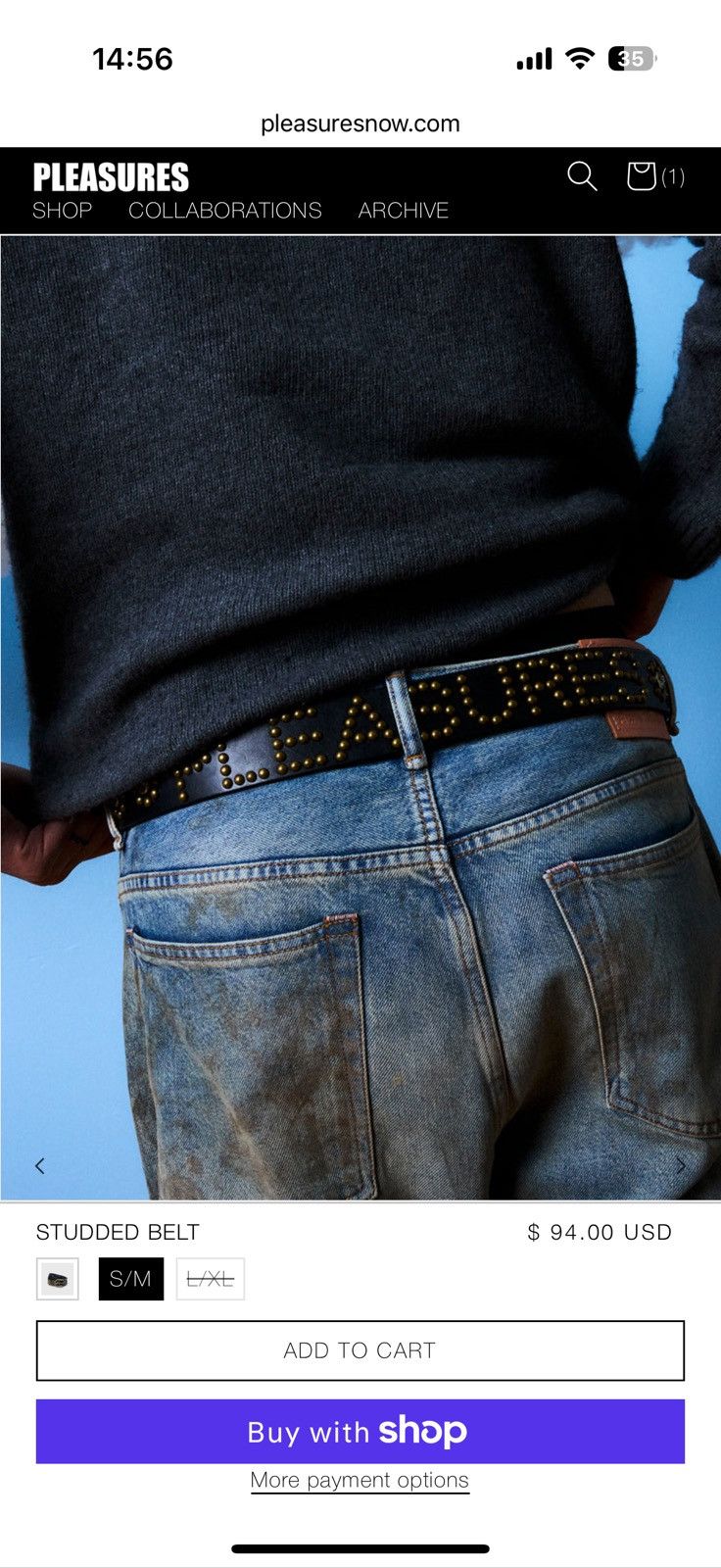 Pleasures Pleasures studded belt black L,XL Size ONE SIZE - 2 Thumbnail