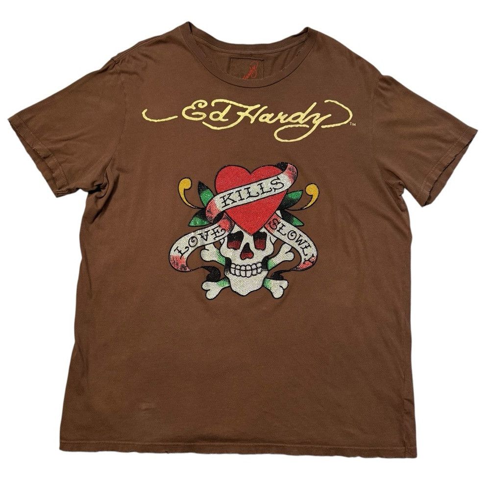 Ed Hardy New Ed Hardy Love Kills Slowly Rhinestone Skull Distressed Size US XL / EU 56 / 4 - 1 Thumbnail