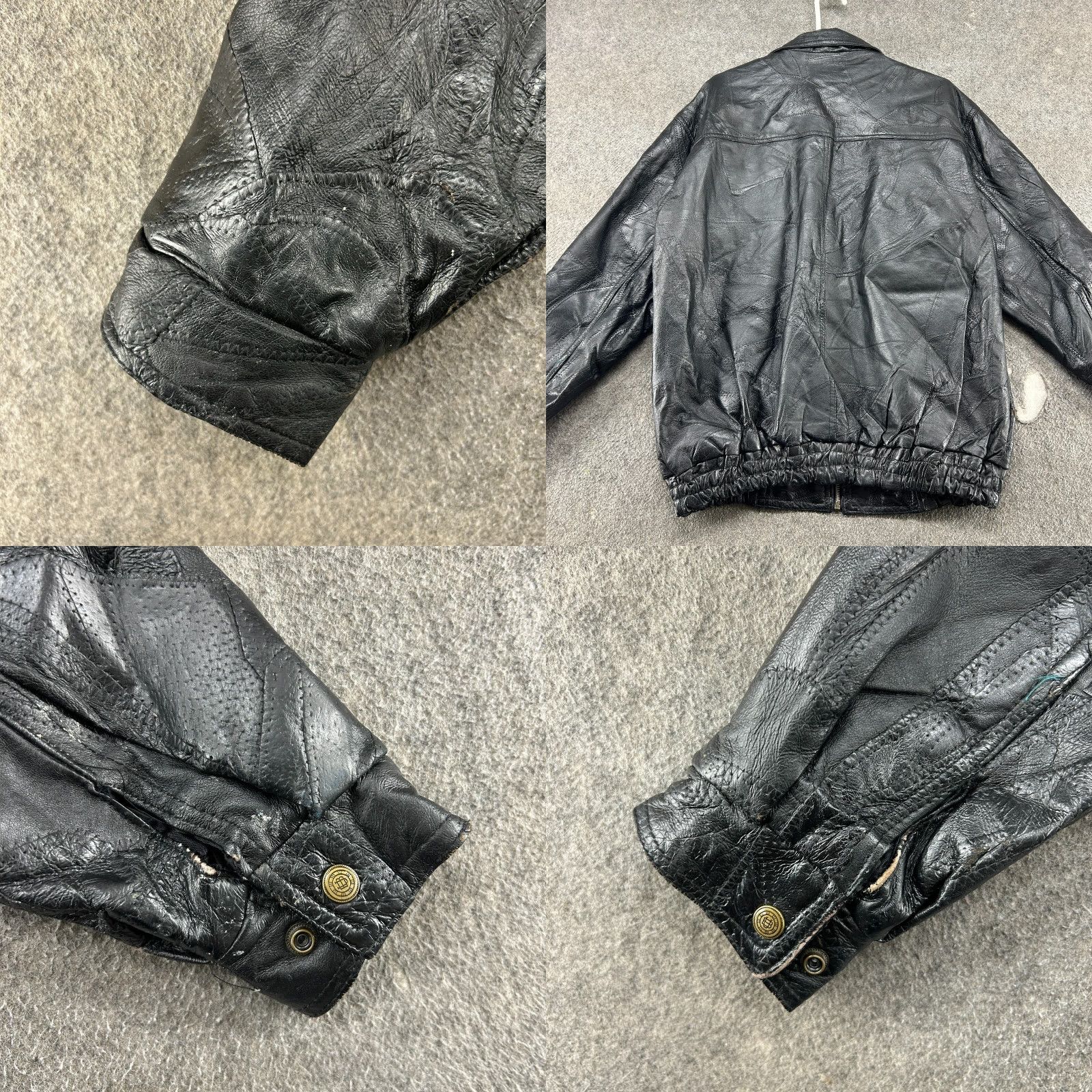 Vintage VINTAGE Leather Jacket Mens XL Black Bomber Genuine Lined Patchwork Biker 90s Size US XL / EU 56 / 4 - 8 Thumbnail