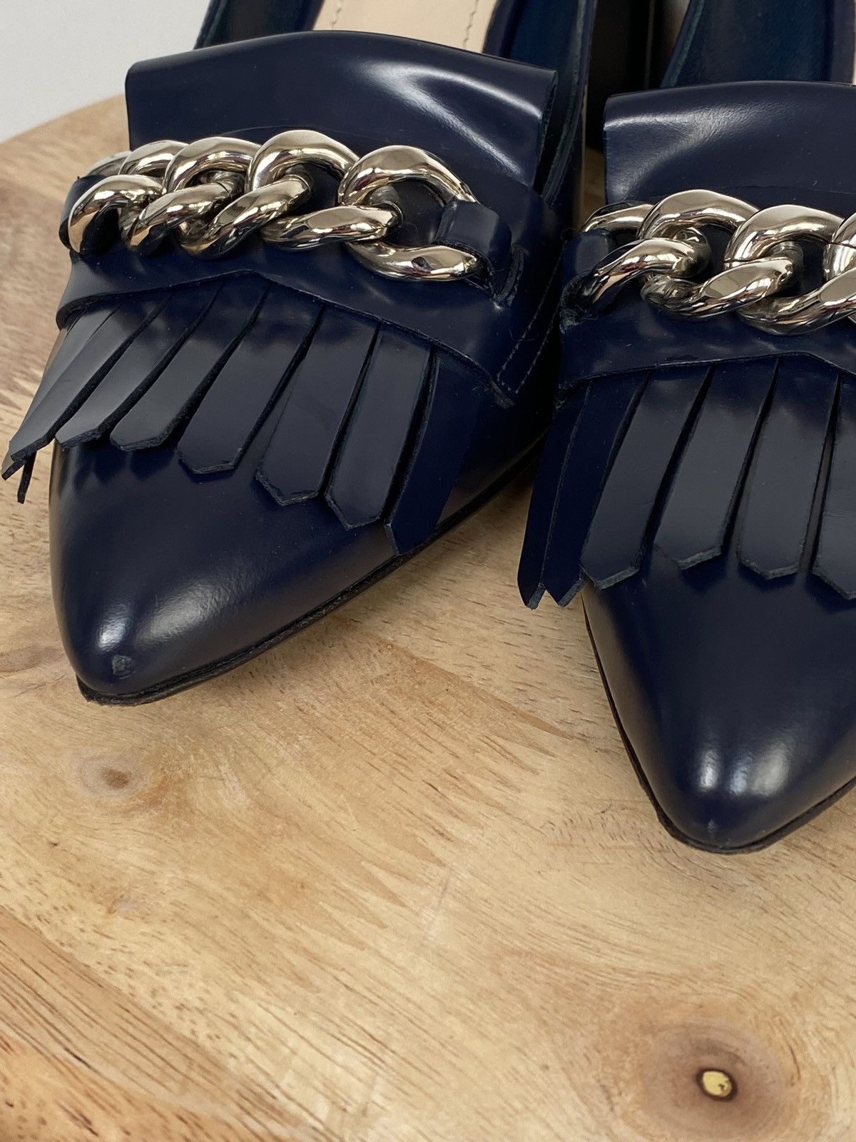 Prada Prada Heeled Leather Navy Loafers Chain Size US 8.5 / IT 38.5 - 2 Thumbnail