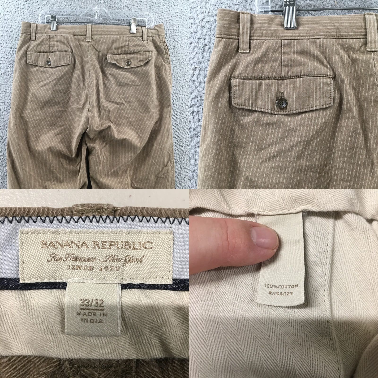 Banana Republic Banana Republic Chino Pants Mens 33 Beige Mid Rise Striped Zip Shirt/ Pants? Size US 33 - 9 Thumbnail