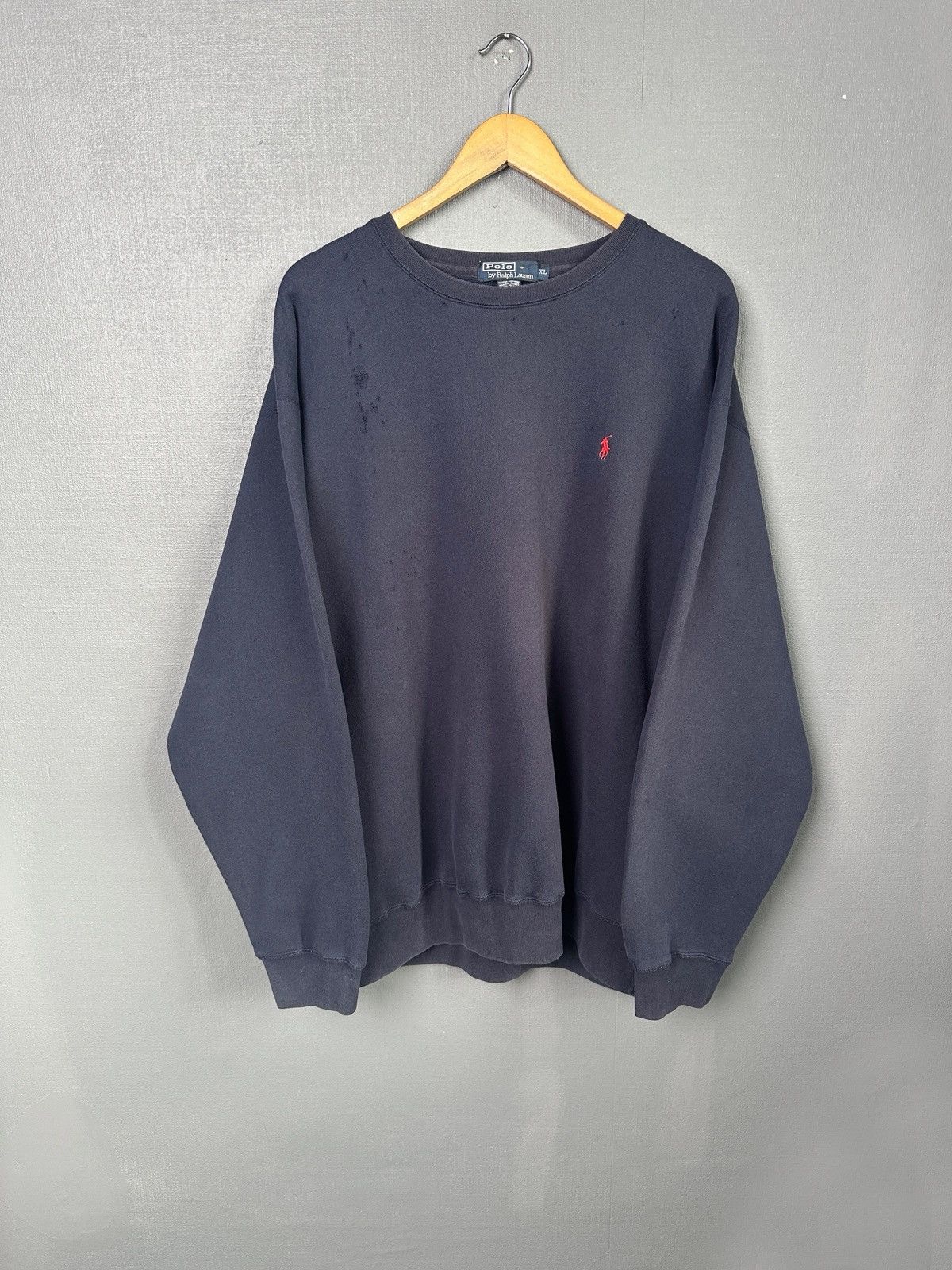 Polo Ralph Lauren 90s POLO RALPH LAUREN Distressed Sweatshirt Navy Blue XL Size US XL / EU 56 / 4 - 1 Thumbnail