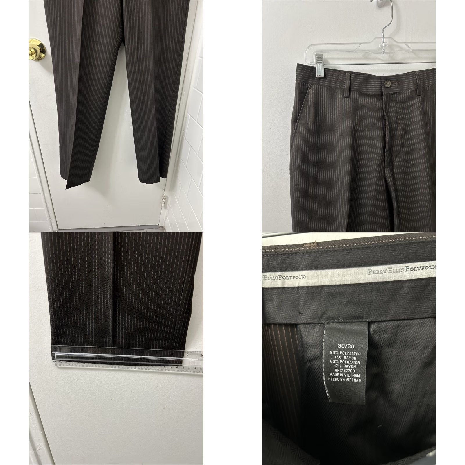Perry Ellis Perry Ellis Portfolio Dress Pants Mens 30x30 Brown Pinstripe Straight Leg NWT Size US 30 / EU 46 - 8 Thumbnail