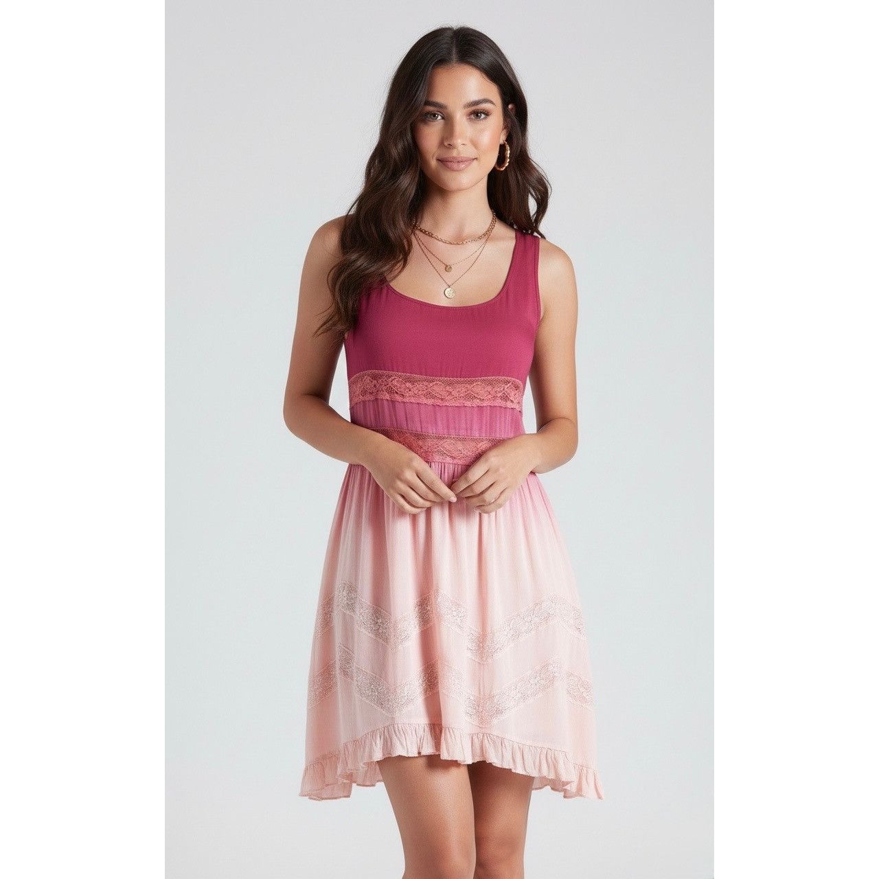 Other NWT Pink Ombré Tiered Ruffle Hem Mini Slip Dress | Coquette Size S / US 4 / IT 40 - 2 Thumbnail