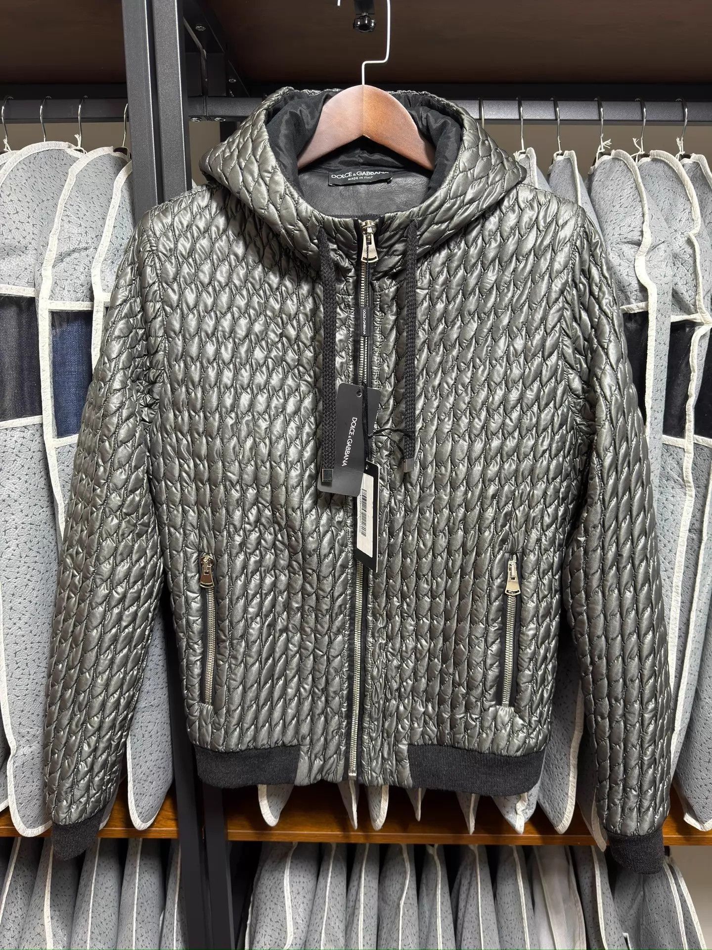 Dolce & Gabbana Gray Quilted Hooded Light Jacket Size US XXS / EU 40 - 1 Thumbnail