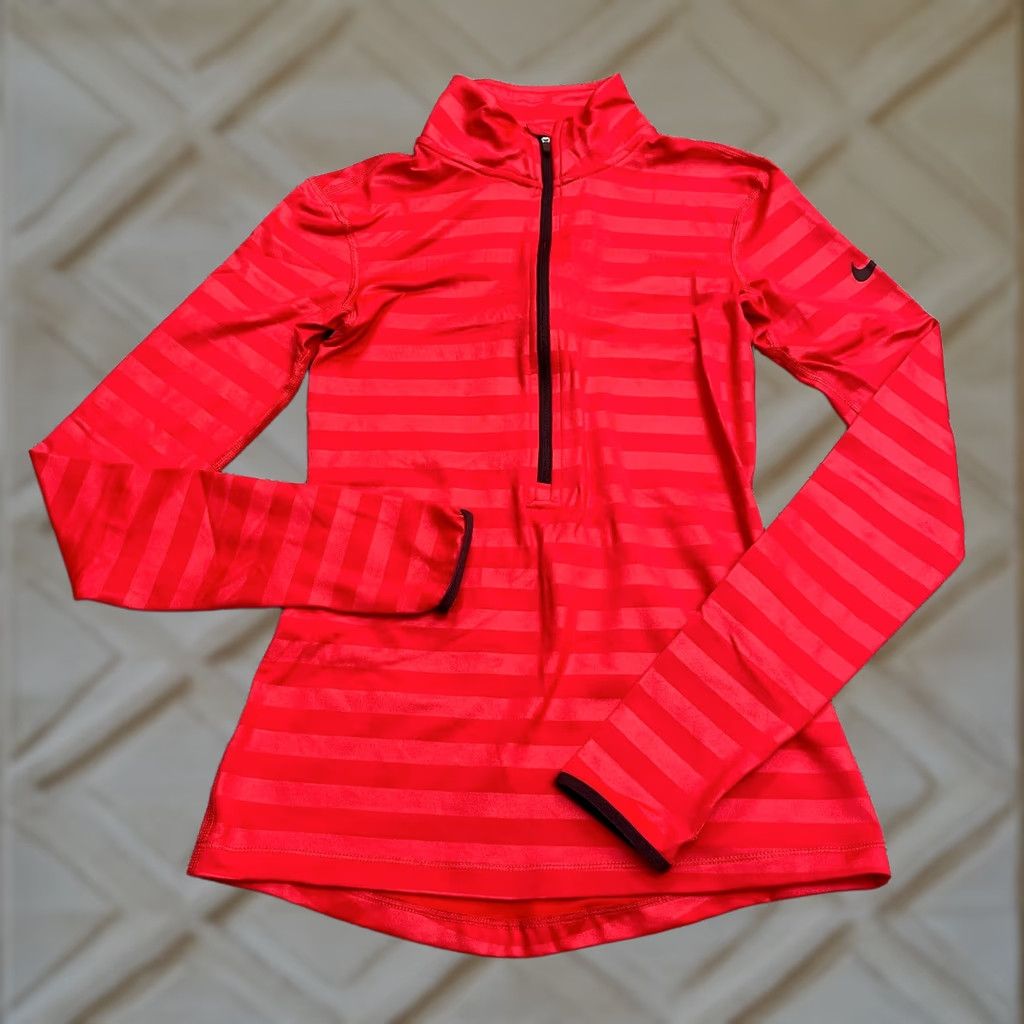 Nike Nike Pro Dri-Fit Hyperwarm 1/2 Zip Jacket Womens XS Red Striped Thumbhole Activewear Jacket Weight: Regular Size XS / US 0-2 / IT 36-38 - 1 Thumbnail