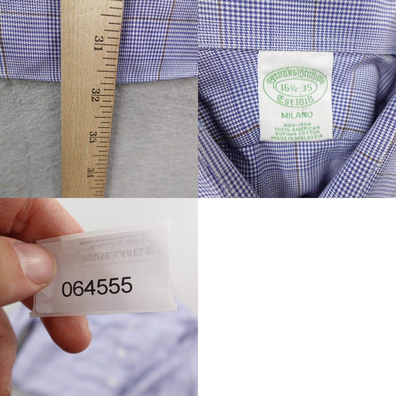 Brooks Brothers VINTAGE? No, it's not vintage. Brooks Brothers Shirt Mens 16.5 35 Blue Glen Plaid Milano Non-Iron Button Up L Blue Plaid 100% Cotton Regular Fit Mens Size US L / EU 52-54 / 3 - 8 Thumbnail