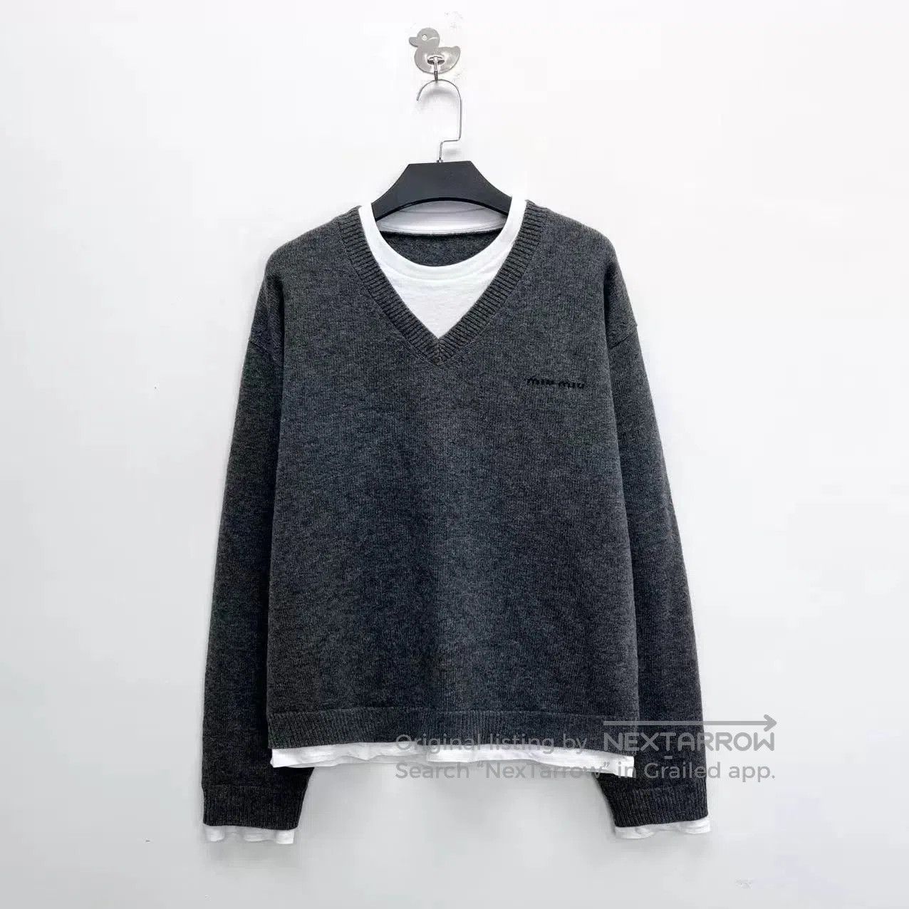 Miu Miu Miu Miu SS25 Embroidered Logo Layered Knit. Size L / US 10 / IT 46 - 1 Thumbnail