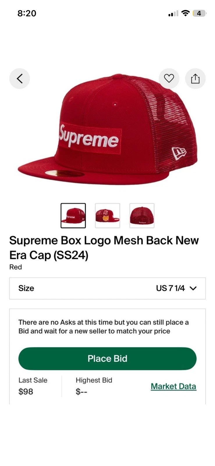 Supreme Supreme Box Logo Mesh Back New Era Fitted Hat 7 1/4 Red Size ONE SIZE - 6 Thumbnail