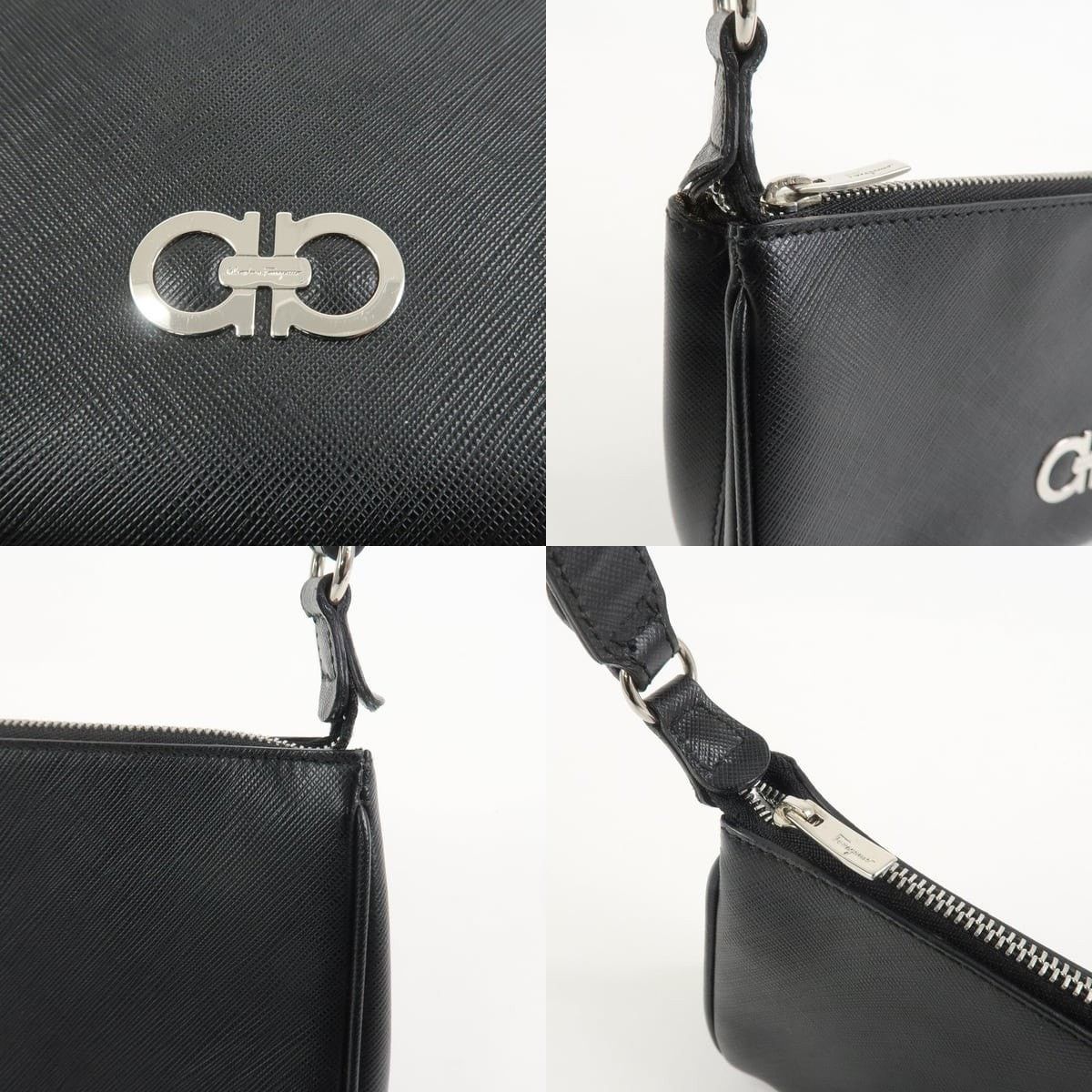 Salvatore Ferragamo Ferragamo Gancini Leather Shoulder Bag Black Size ONE SIZE - 6 Thumbnail
