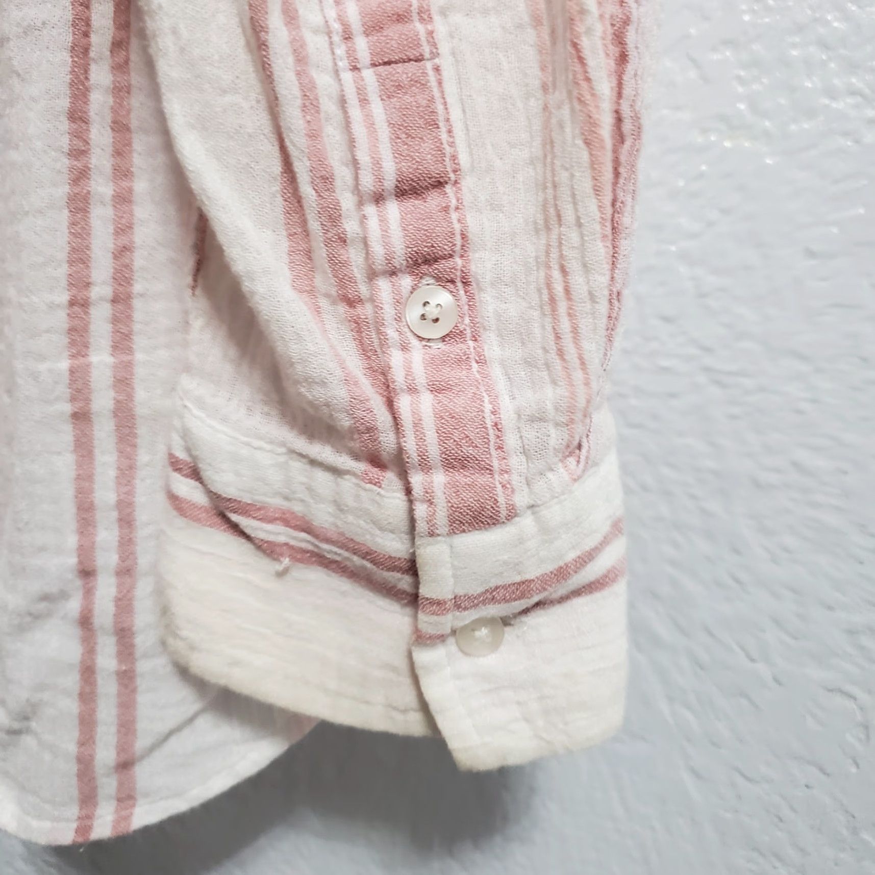 Pinko VINTAGE Fleur Bleue Top Women XL Ivory Pink Striped Cotton Button Up Lightweight Beachy Size XL / US 12-14 / IT 48-50 - 6 Thumbnail
