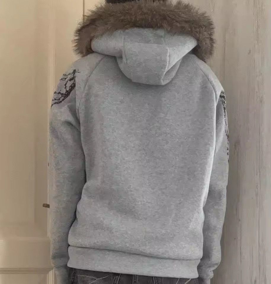 Other Faux Fur Hooded Jacket With Cross Print Trendy Edgy Size US L / EU 52-54 / 3 - 8 Thumbnail