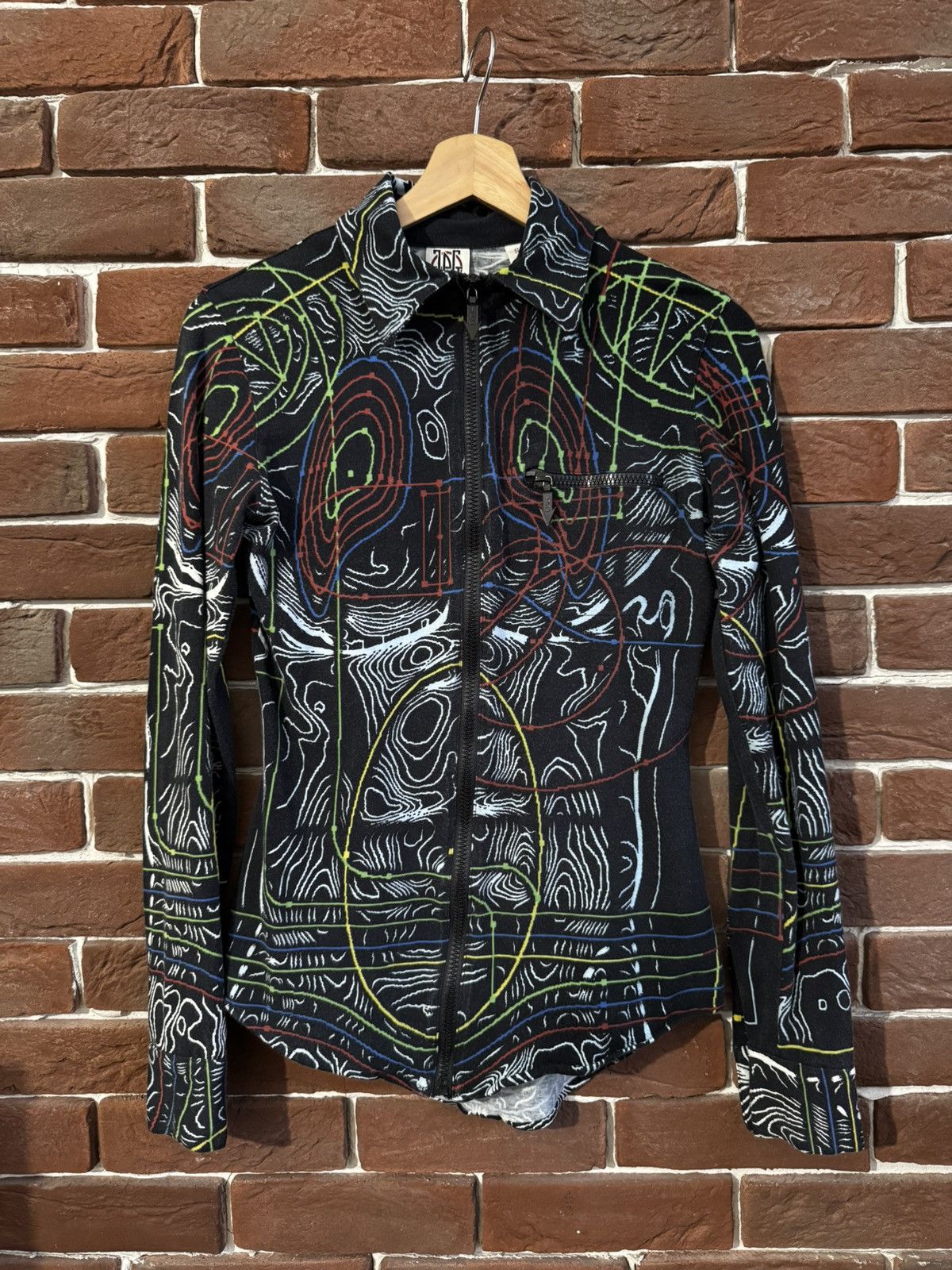 Jean Paul Gaultier Circuit Cyborg Print Zip LS TOP JPG Rare