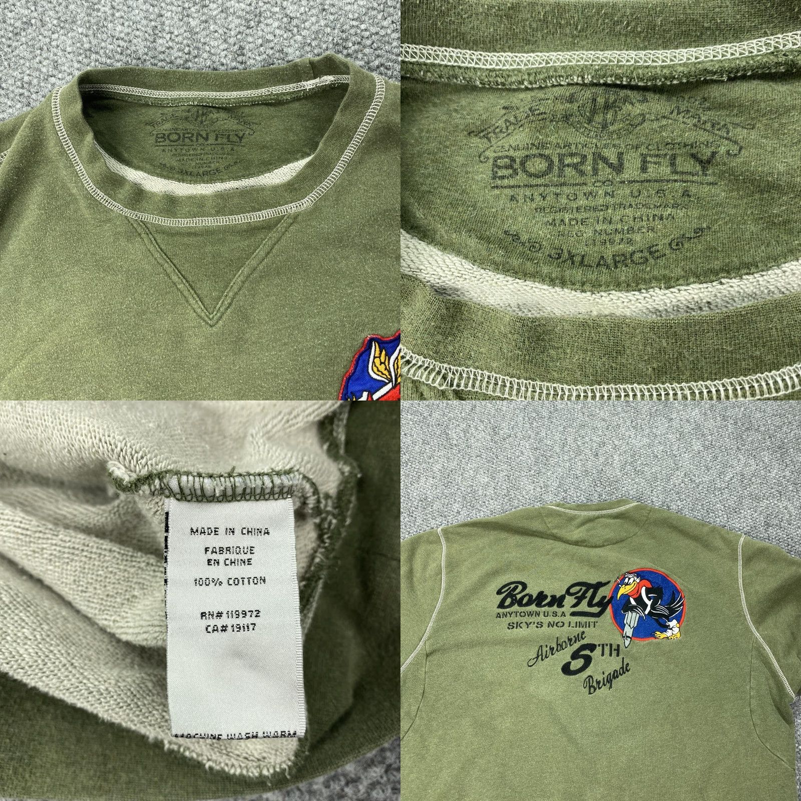 Born Vintage Born Fly Mens XL Sweater Crewneck Pullover Green Graphic Patches Military Bird Space Size US XL / EU 56 / 4 - 8 Thumbnail