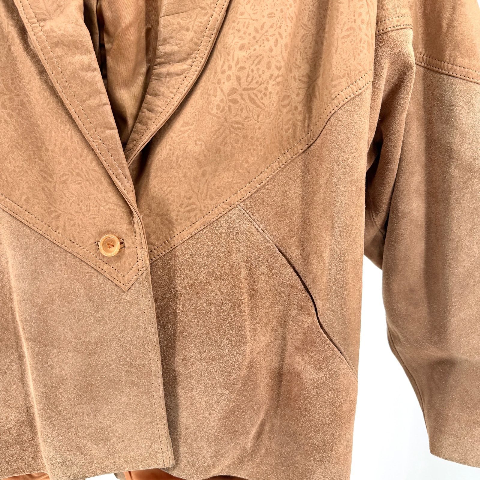 Vintage Vintage 80s Winlit Tan Genuine Leather Floral Suede Jacket Size L / US 10 / IT 46 - 4 Thumbnail