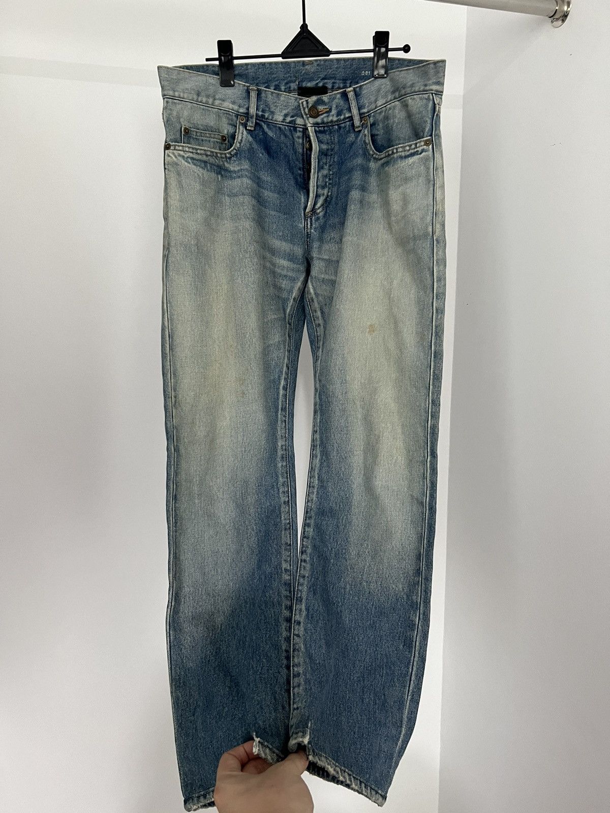 image of Saint Laurent Paris Saint Laurent Trashed Mud Wash Denim D01 in Denim Blue, Men's (Size 33)