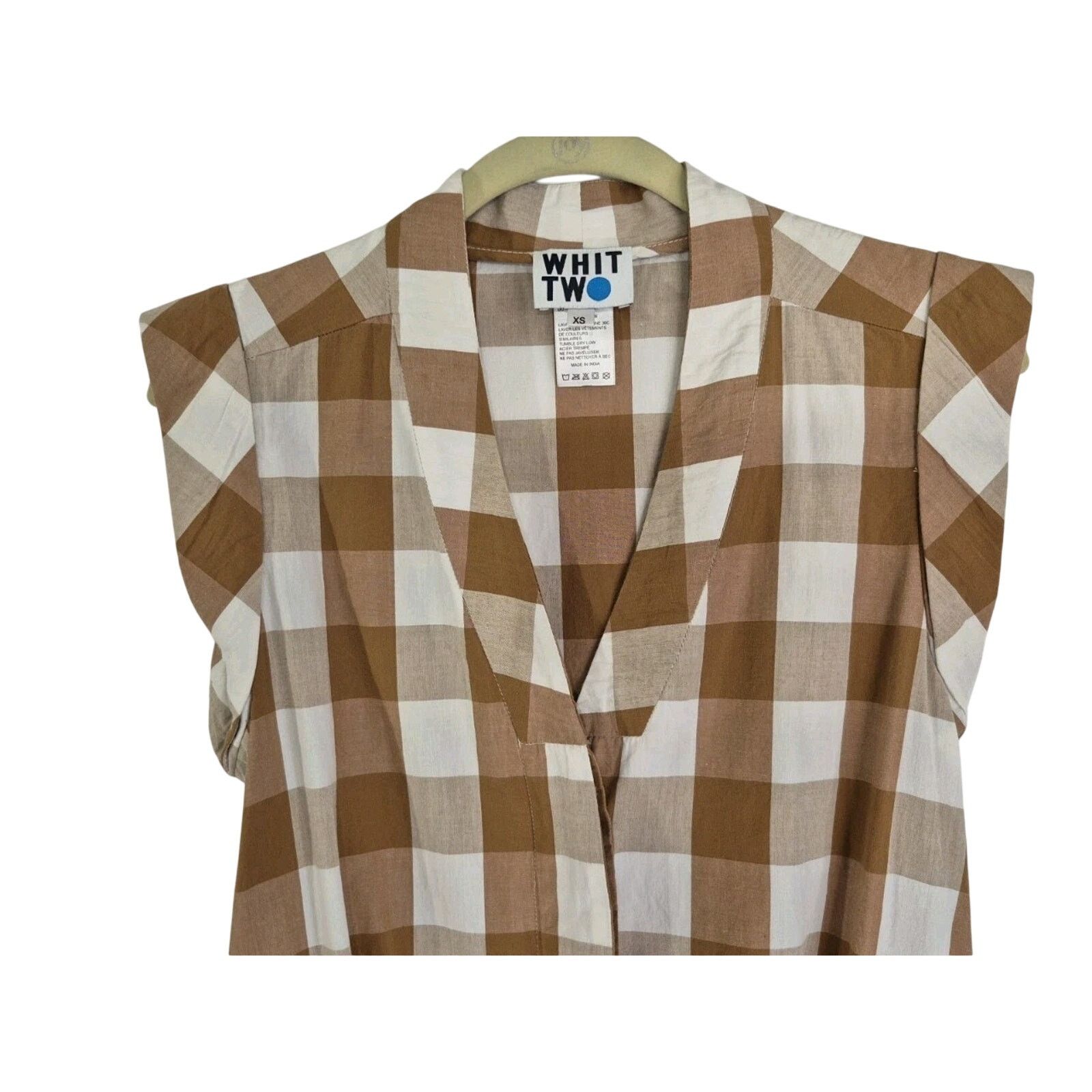 Anthropologie Anthropologie Whit Two Womens Brown Cream Gingham Romper XS Size 28" / US 6 / IT 42 - 8 Thumbnail