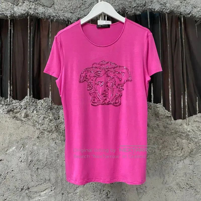 Versace Versace Pink Cotton Short Sleeve T-Shirt . Size L / US 10 / IT 46 - 1 Thumbnail