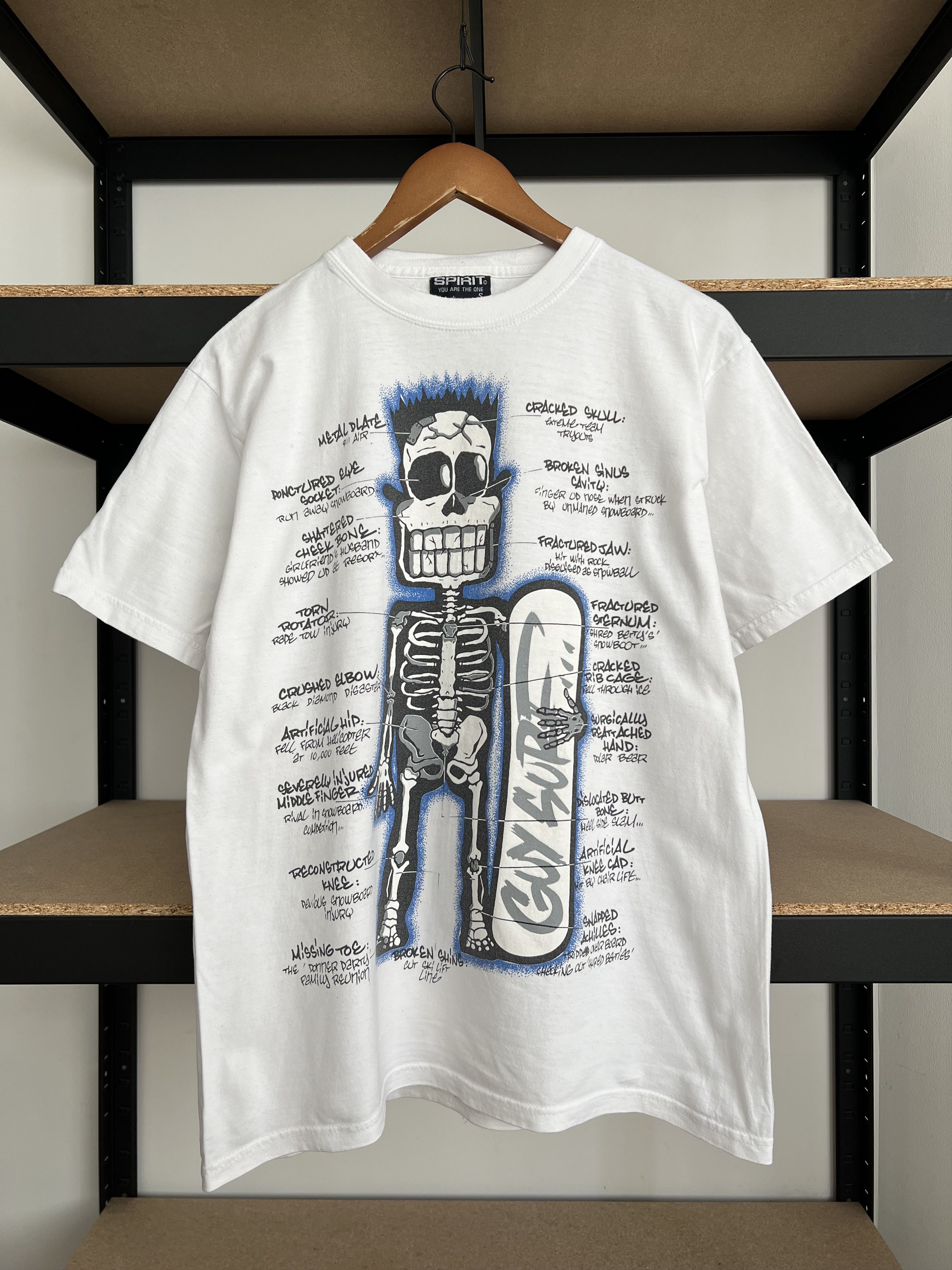 Vintage Vintage Spirit Skateboards Skeleton Skull White T-shirt Size US S / EU 44-46 / 1 - 1 Thumbnail