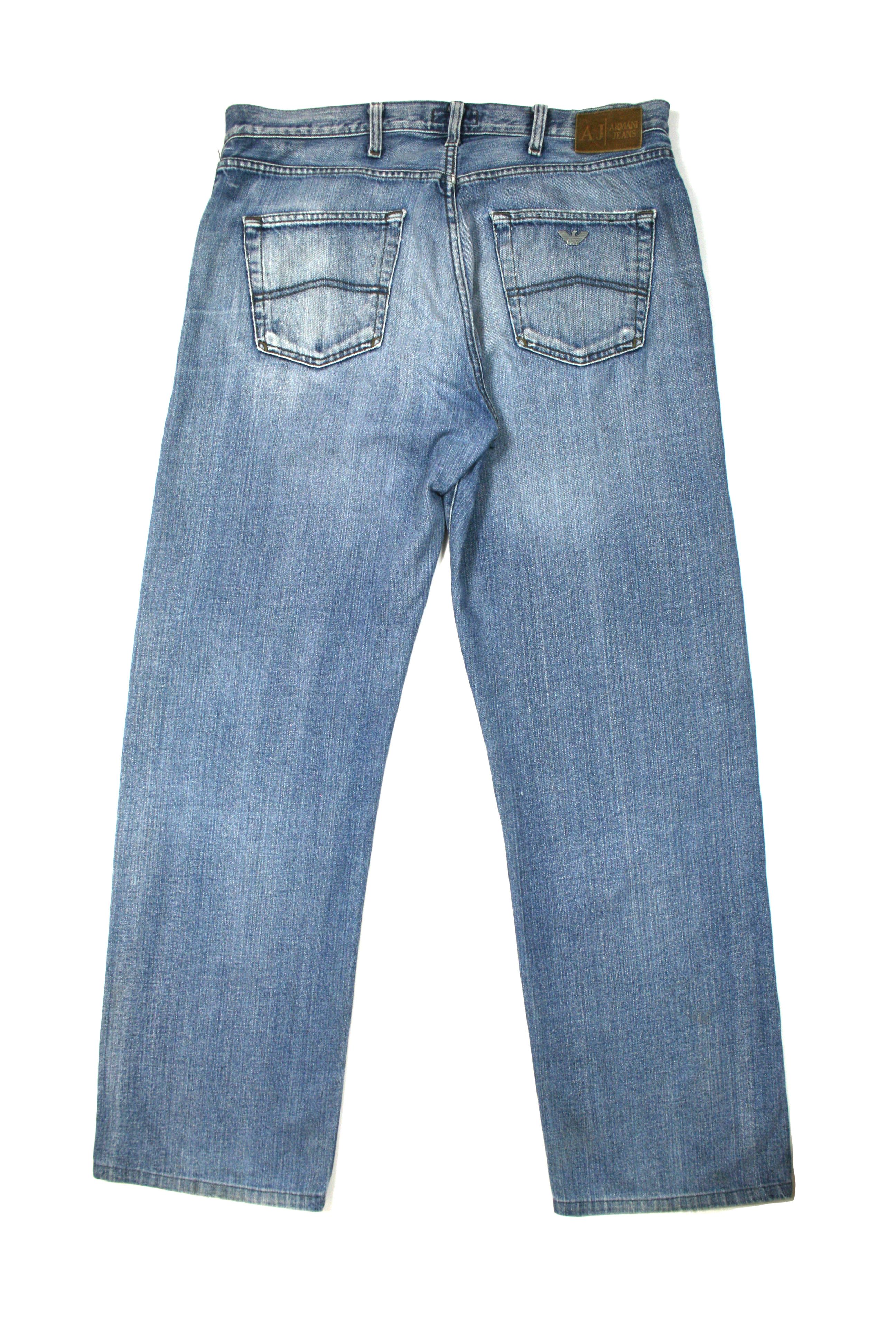 Armani 00S Metal Logo Y2K Wide Leg Indigo Jeans Vintage Size US 34 / EU 50 - 2 Thumbnail