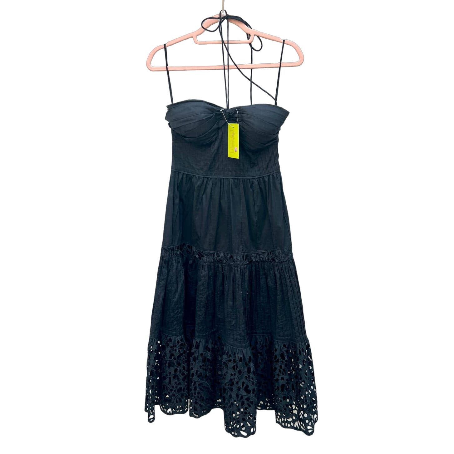 image of Catherine Malandrino Embroidered Eyelet Tiered Tank Dress in Black, Women's (Size Medium)