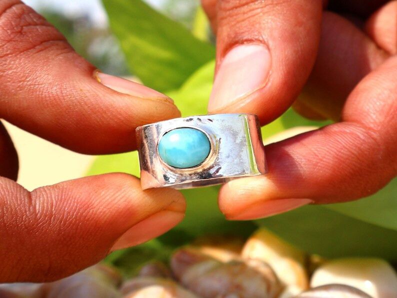 Handmade Larimar Ring, Handmade Band Ring, February Birthstone Gift Size ONE SIZE - 6 Thumbnail