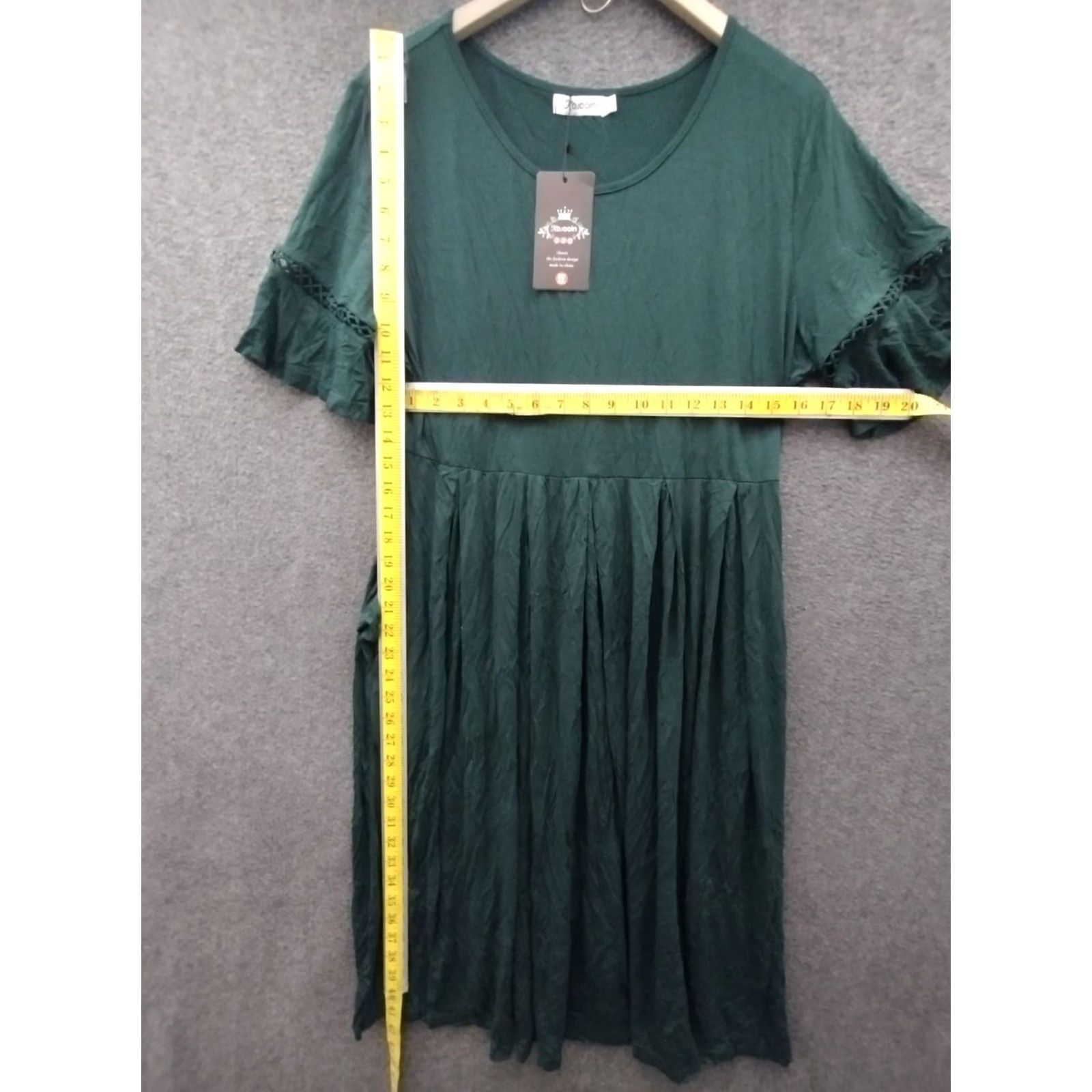 Vintage Kojooin Women's XL Dress Green Short Sleeve Midi Tiered Boat Neck Dress Size 40" / US 18 - 4 Thumbnail
