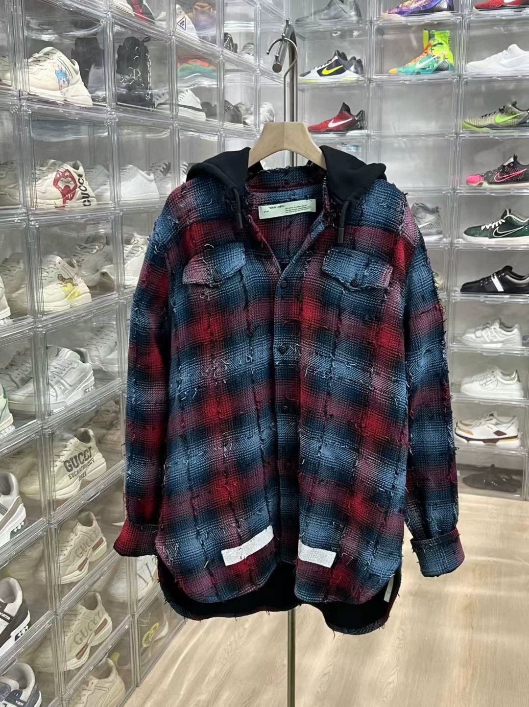 Off-White Off-White Blue and Red Check Wool Hooded Shirt Size US XL / EU 56 / 4 - 1 Thumbnail