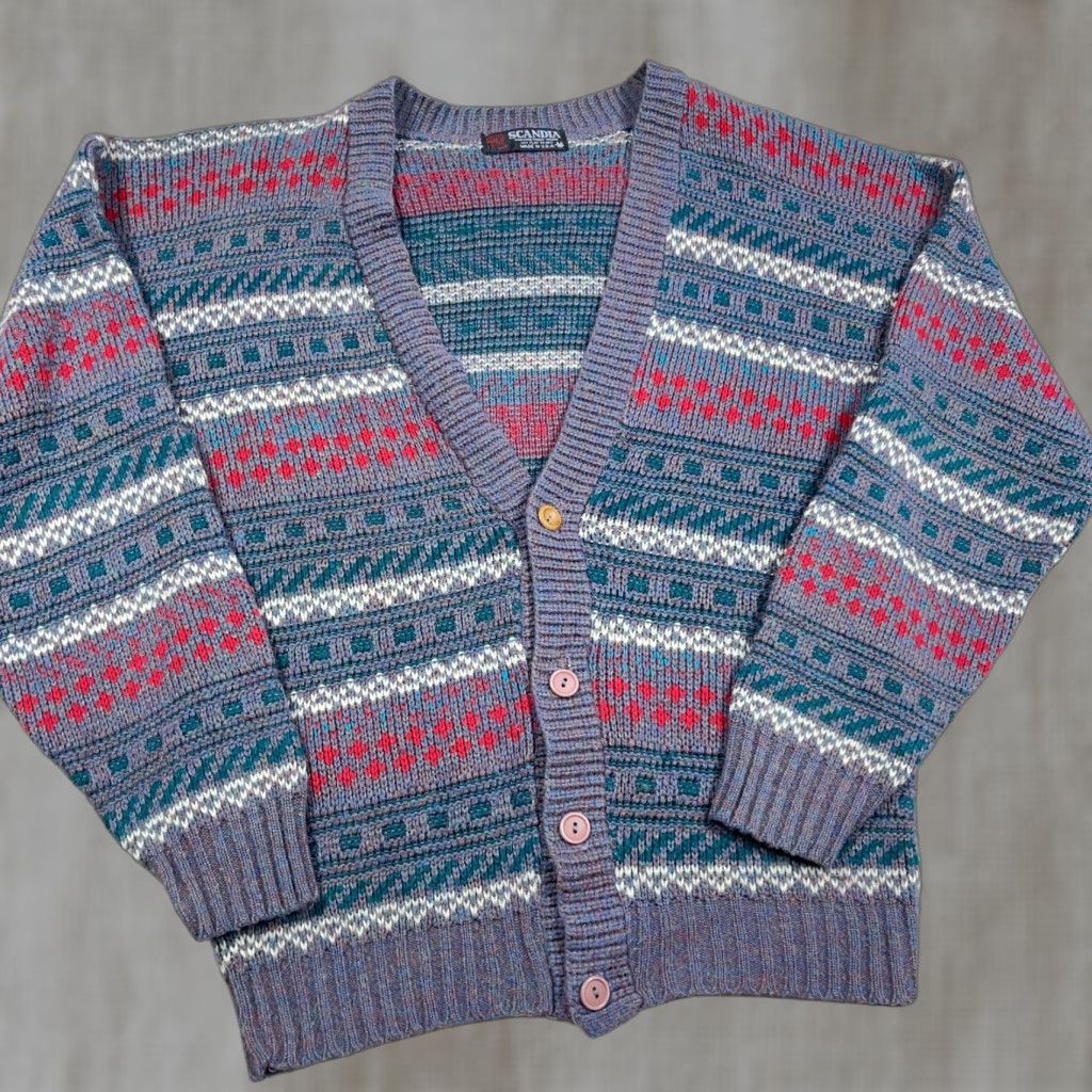 Vintage VINTAGE Scandia Cardigan Sweater Men Medium Blue Red Geometric 90s USA Cardigan Mens Regular M Knit See Pictures Size US M / EU 48-50 / 2 - 1 Thumbnail