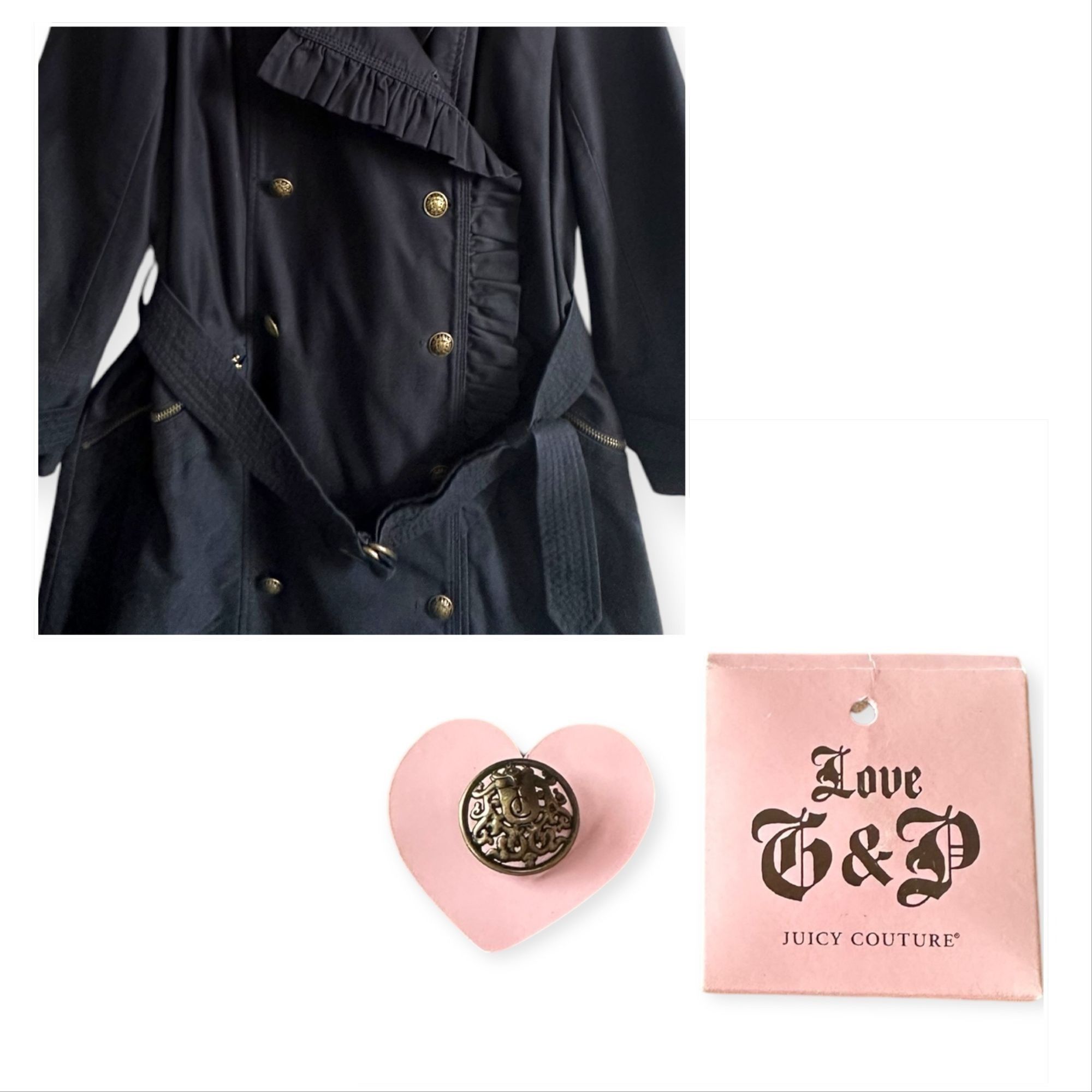 Juicy Couture Juicy Couture Ruffle Trench Coat XL Navy Belted Y2K Rare Size XL / US 12-14 / IT 48-50 - 6 Thumbnail
