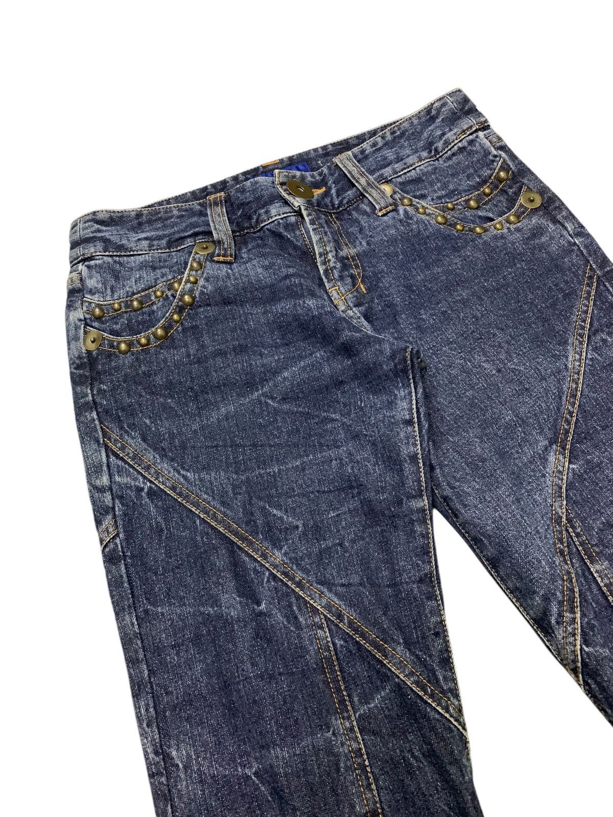 If Six Was Nine × Tornado Mart Azul Pure Japan Flared Geometrical Studded Craft Denim Pants Size US 30 / EU 46 - 8 Thumbnail