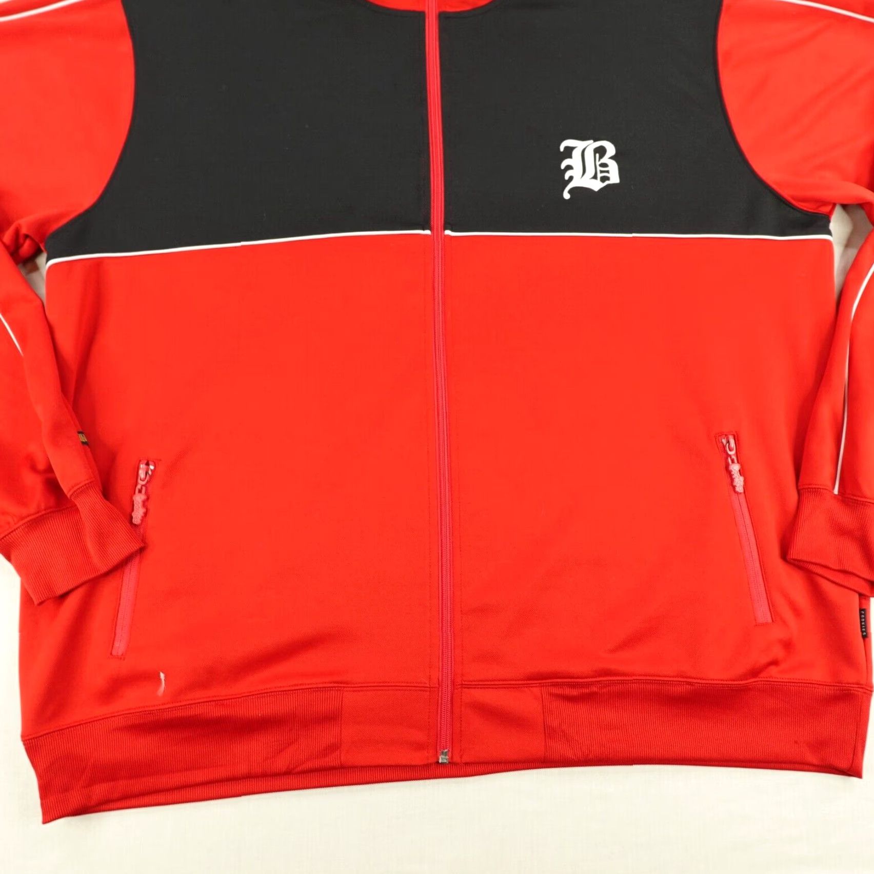 Vintage Cookies SF Jacket 4XL Mens Red Black Track Coat Windbreaker Zip Full Zip Pockets Logo Zipper Stand-Up Collar Leather? No leather. Size US XXL / EU 58 / 5 - 4 Thumbnail