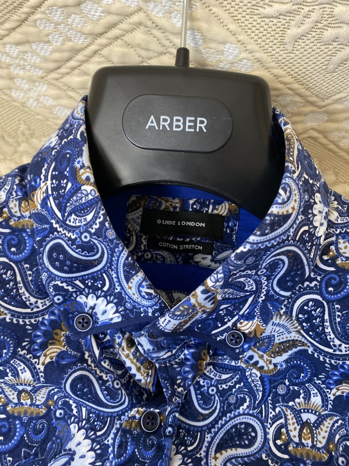 Vintage 🔥 Guide London Paisley Polo Long Sleeve Button Shirt Blue Size US XL / EU 56 / 4 - 3 Thumbnail