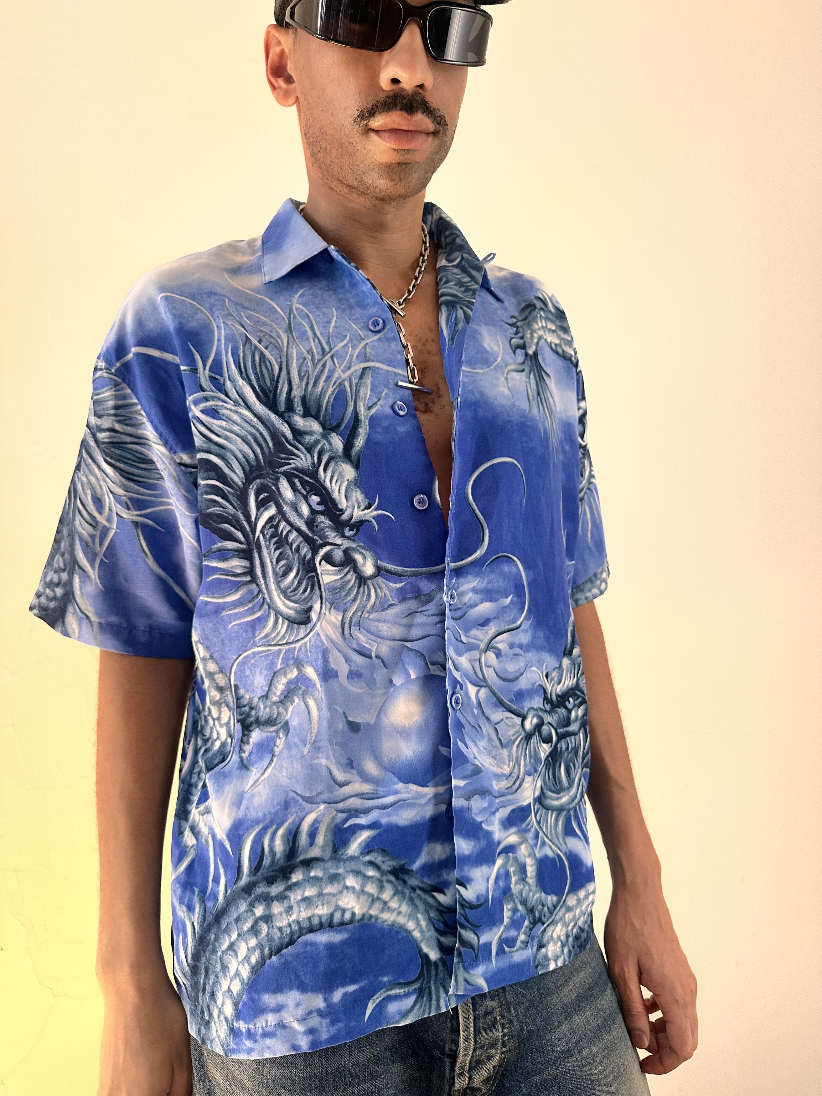 Vintage VINTAGE Y2K NO BOUNDARIES BLUE DRAGON PRINT SHIRT_LARGE Size US L / EU 52-54 / 3 - 6 Thumbnail