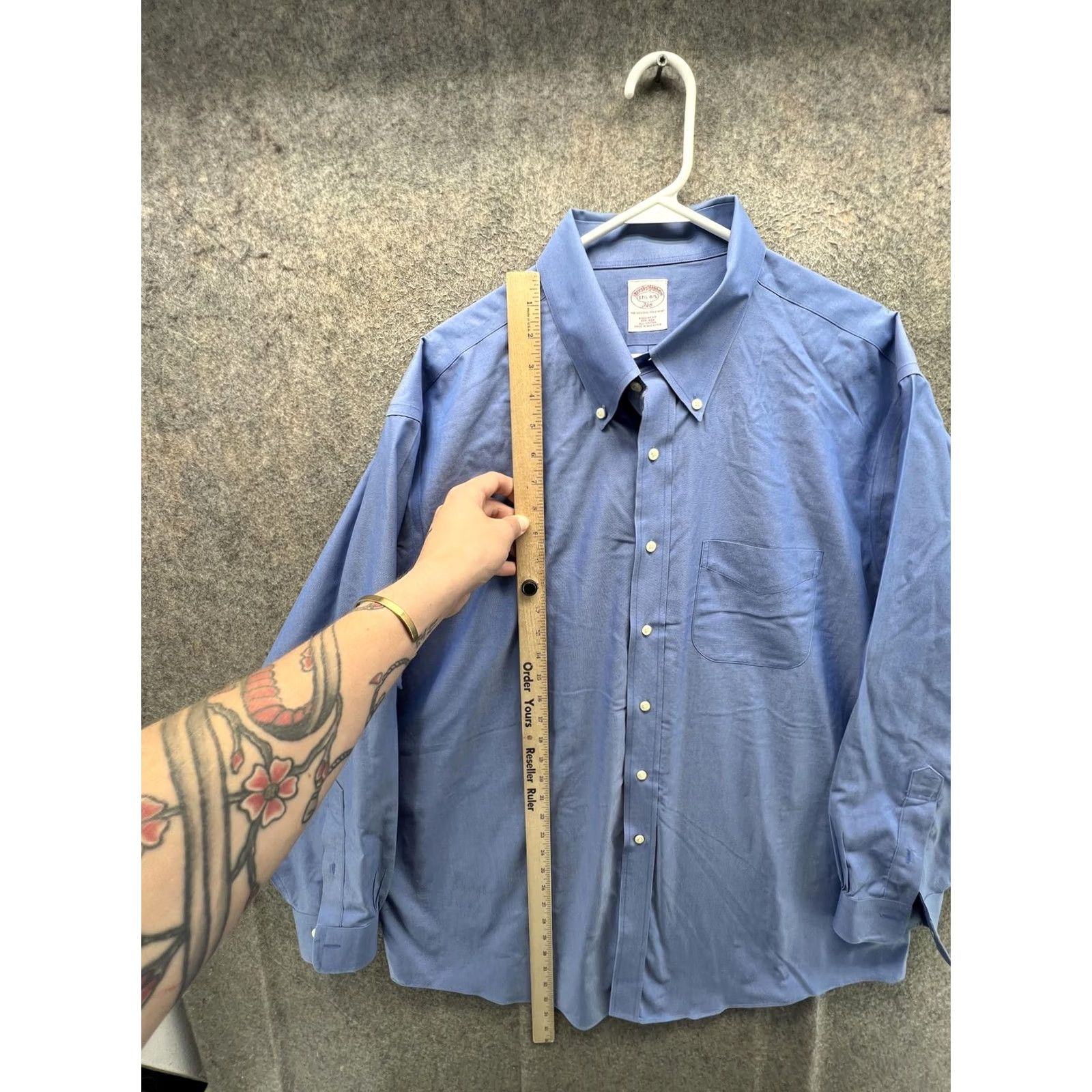 Brooks Brothers Brooks Brothers Dress Shirt Mens 17.5 Solid Blue Regular Fit Non-Iron 100% Cotton Button-Down Collar 34/35 Sleeve Size 48R - 6 Thumbnail