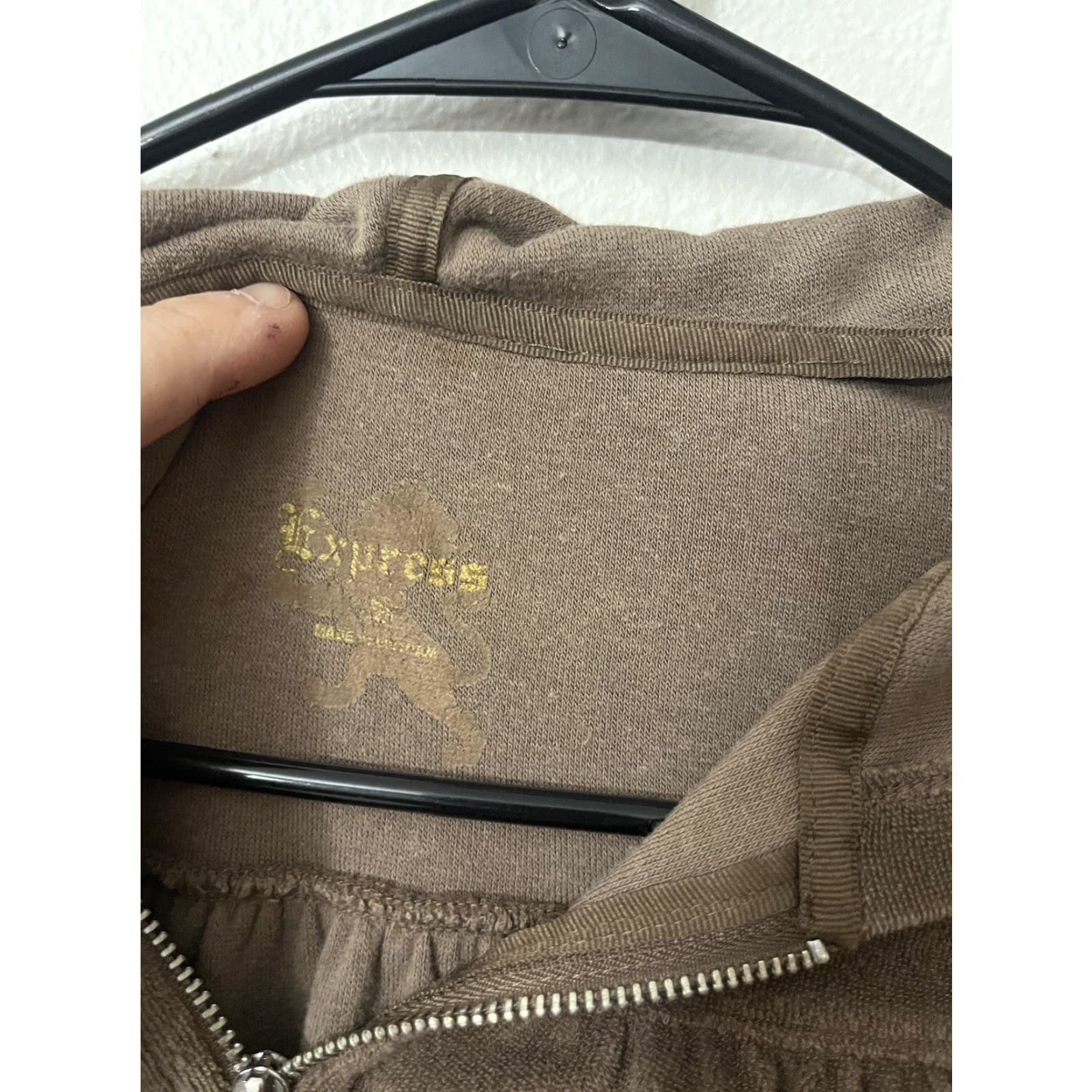 Express Express Women's Brown Velour Zip Up Hoodie Jacket S Adult Small Regular Velour Hoodie Pockets Retro Y2K, 90s Theme, Brown, Size S Womens Size S / US 4 / IT 40 - 4 Thumbnail