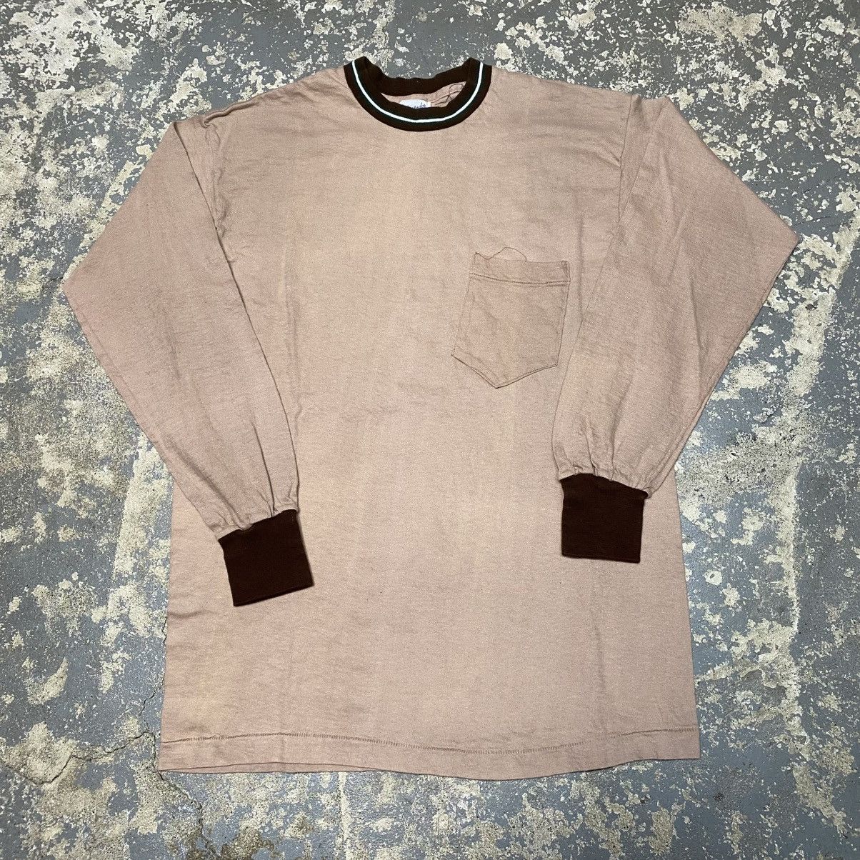 Unsound Rags × Vintage True Vintage Tan USA Blank Pocket Long Sleeve Tshirt Size US M / EU 48-50 / 2 - 1 Thumbnail