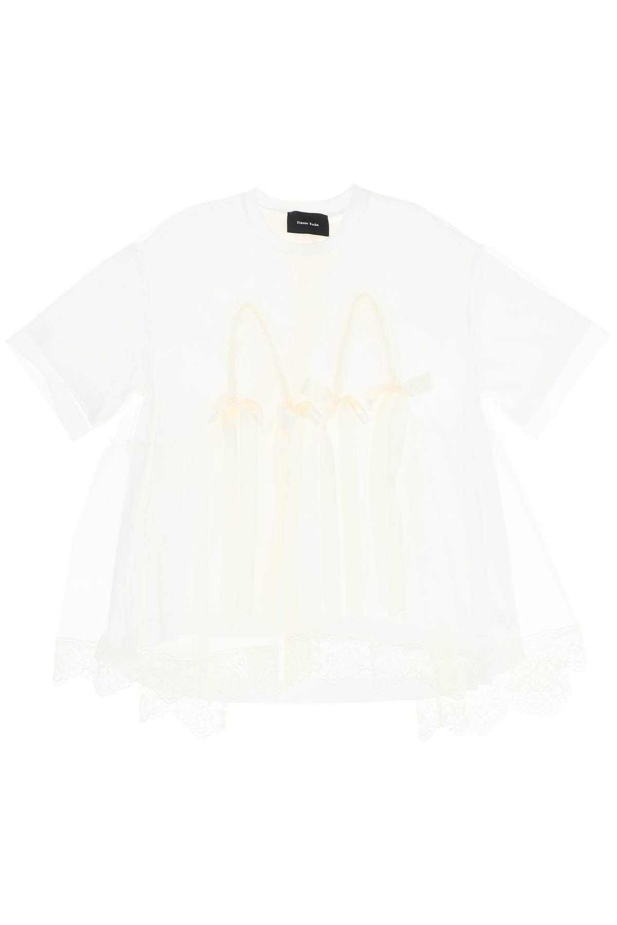 image of Simone Rocha Tulle Top With Lace And Bows in White, Women's (Size Small)