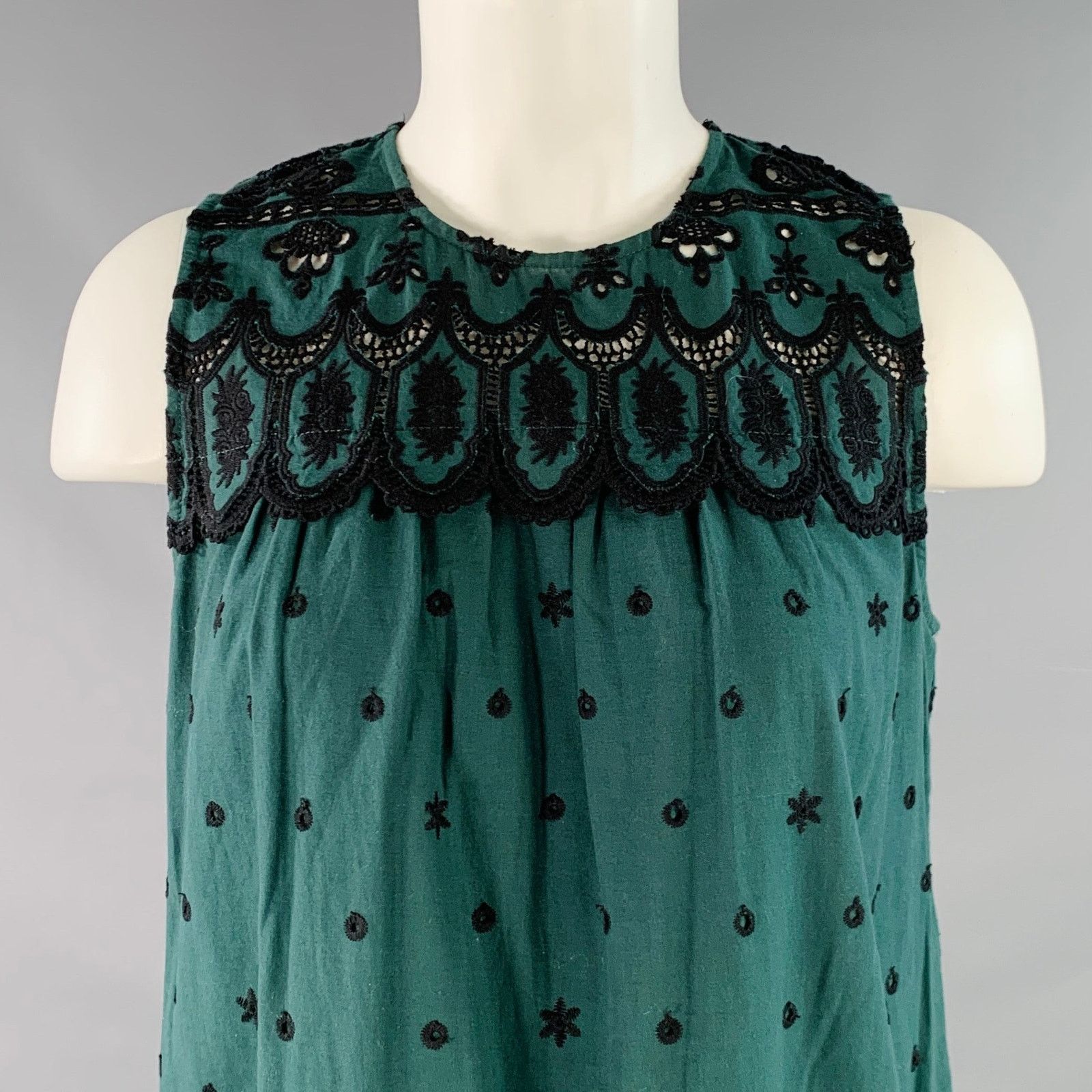 Sea New York 2 Green Black Cotton Lace Sleeveless Shift Dress Size XS / US 0-2 / IT 36-38 - 2 Thumbnail