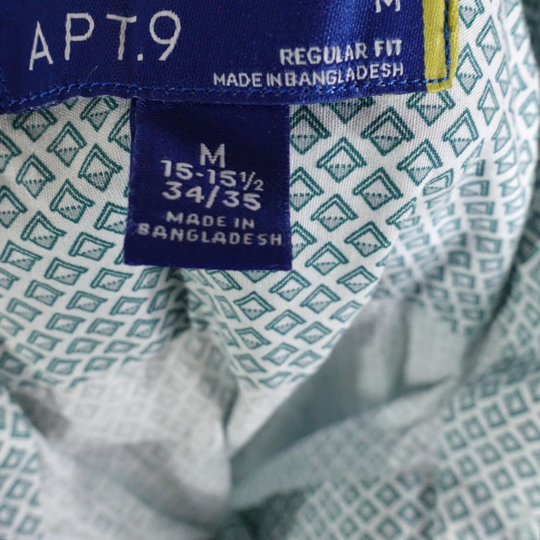 Apt. 9 APT. 9 Mens Shirt Geometric Green Long Sleeve Button Front Casual Dress Shirt Regular Fit 15.5 Neck 34/35 Sleeve Cotton Spandex Size US M / EU 48-50 / 2 - 7 Thumbnail
